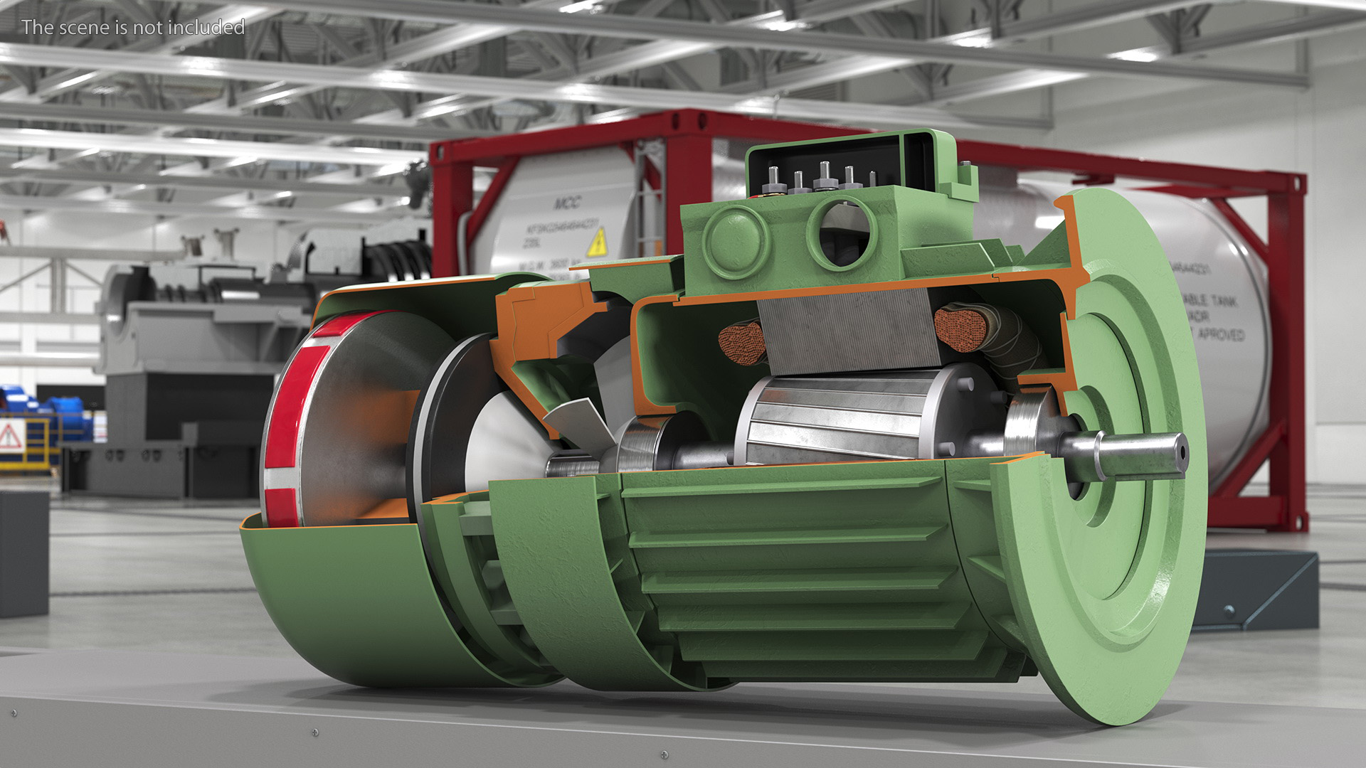 3D Electric Motor Cutaway Green model