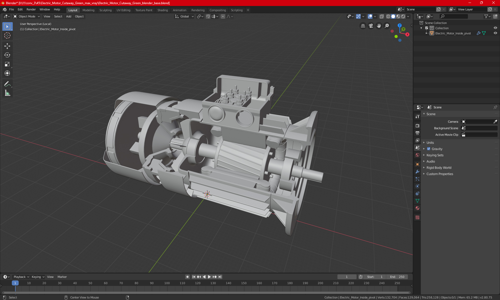 3D Electric Motor Cutaway Green model