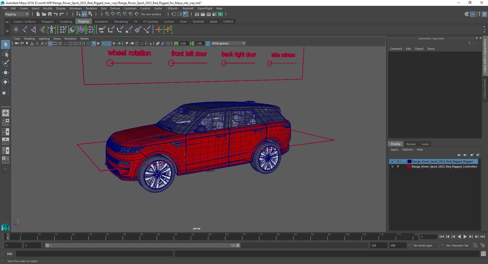 Range Rover Sport 2023 Red Rigged for Maya 3D
