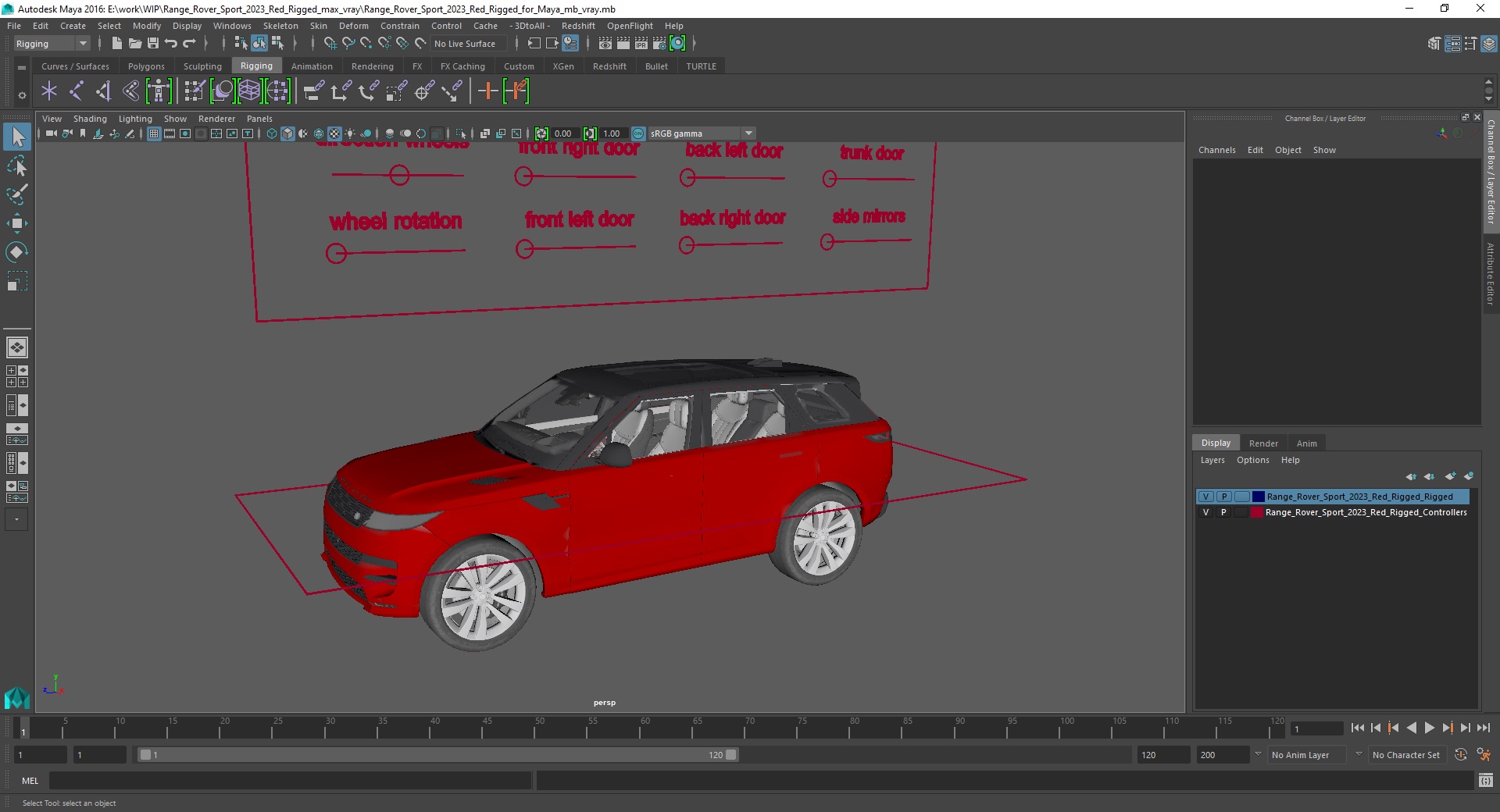 Range Rover Sport 2023 Red Rigged for Maya 3D