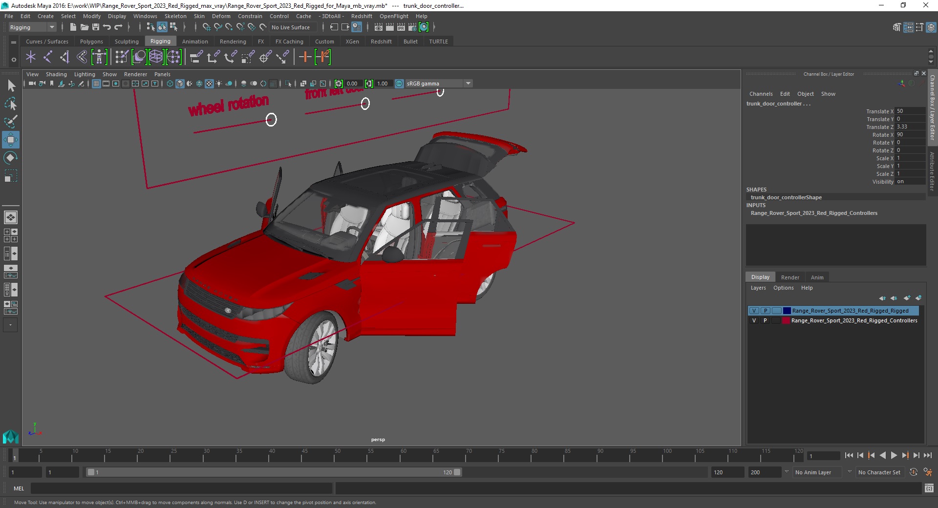 Range Rover Sport 2023 Red Rigged for Maya 3D