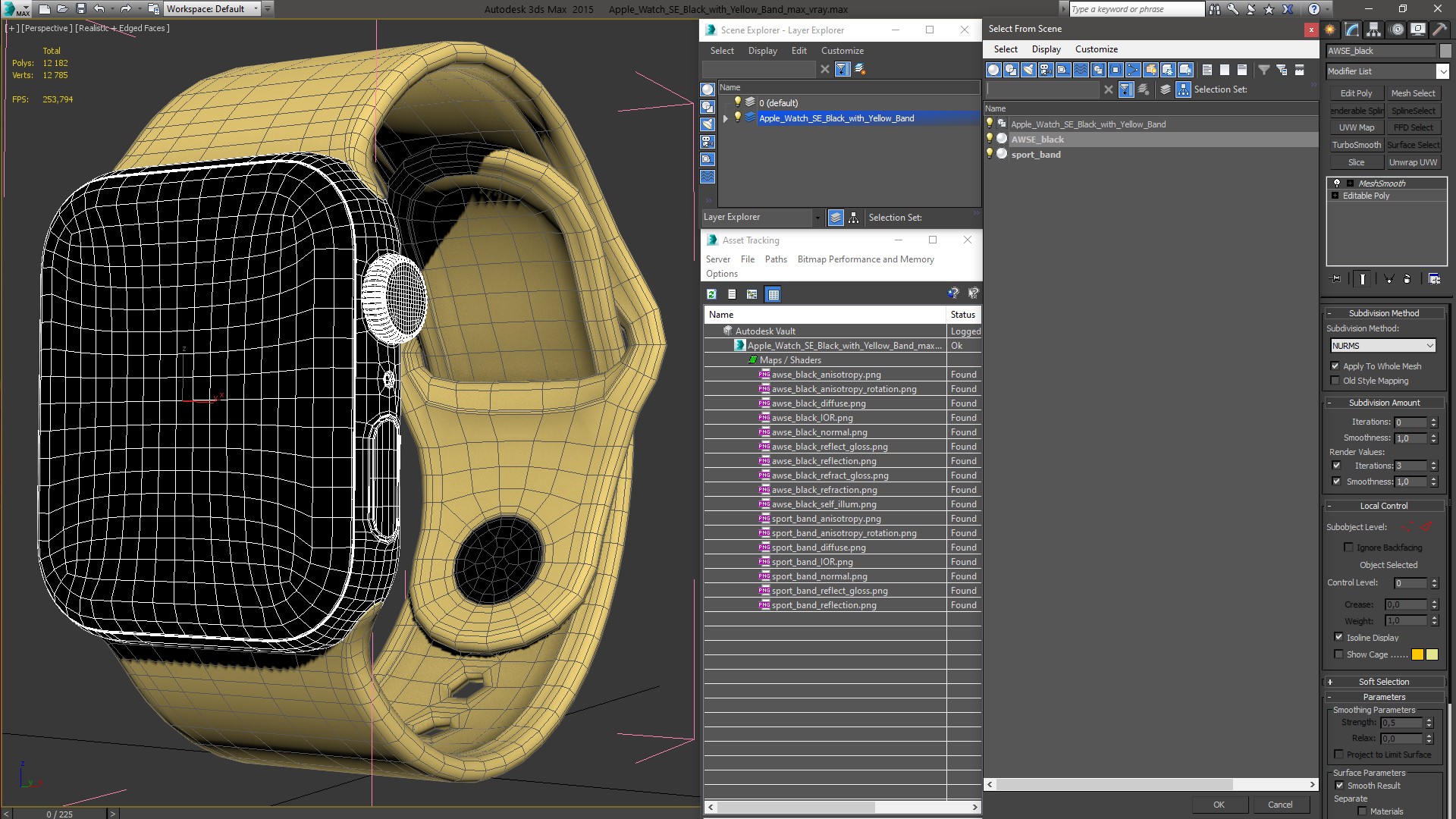 Apple Watch SE Black with Yellow Band 3D
