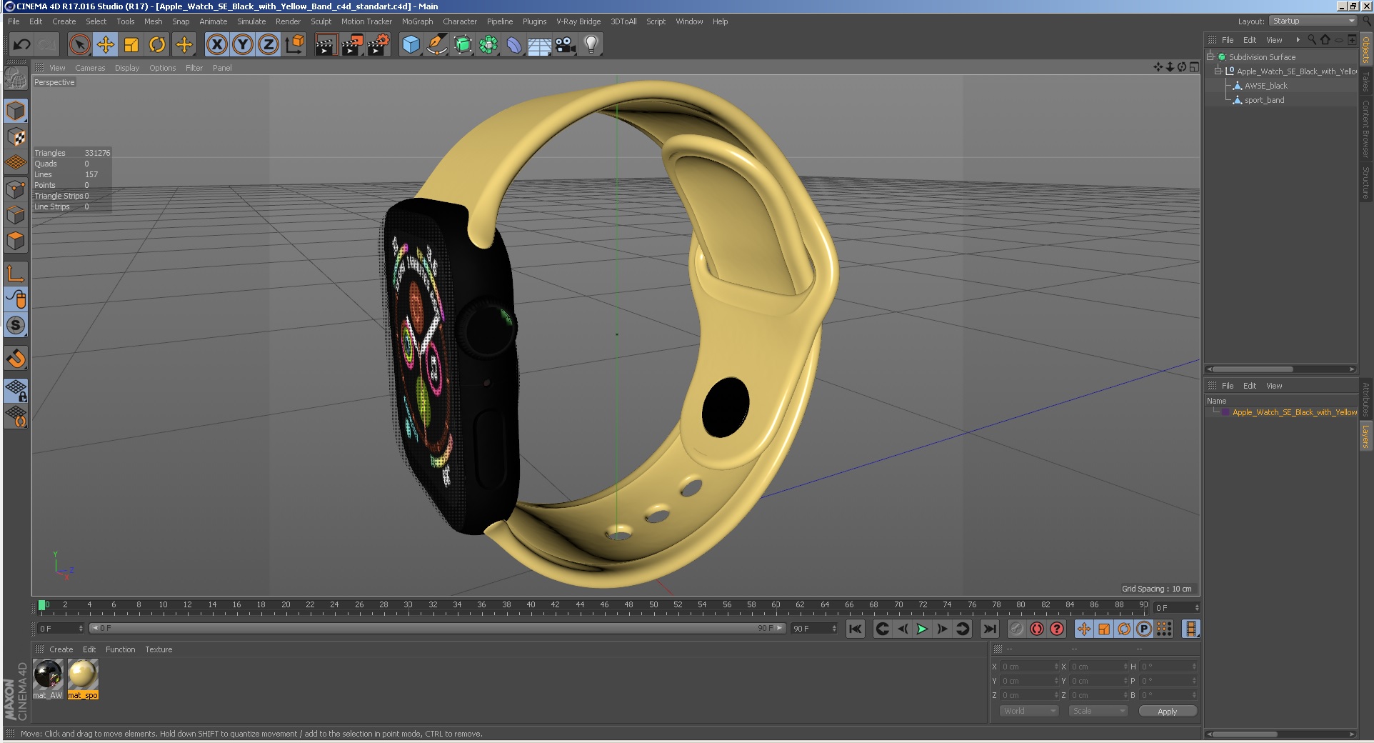 Apple Watch SE Black with Yellow Band 3D
