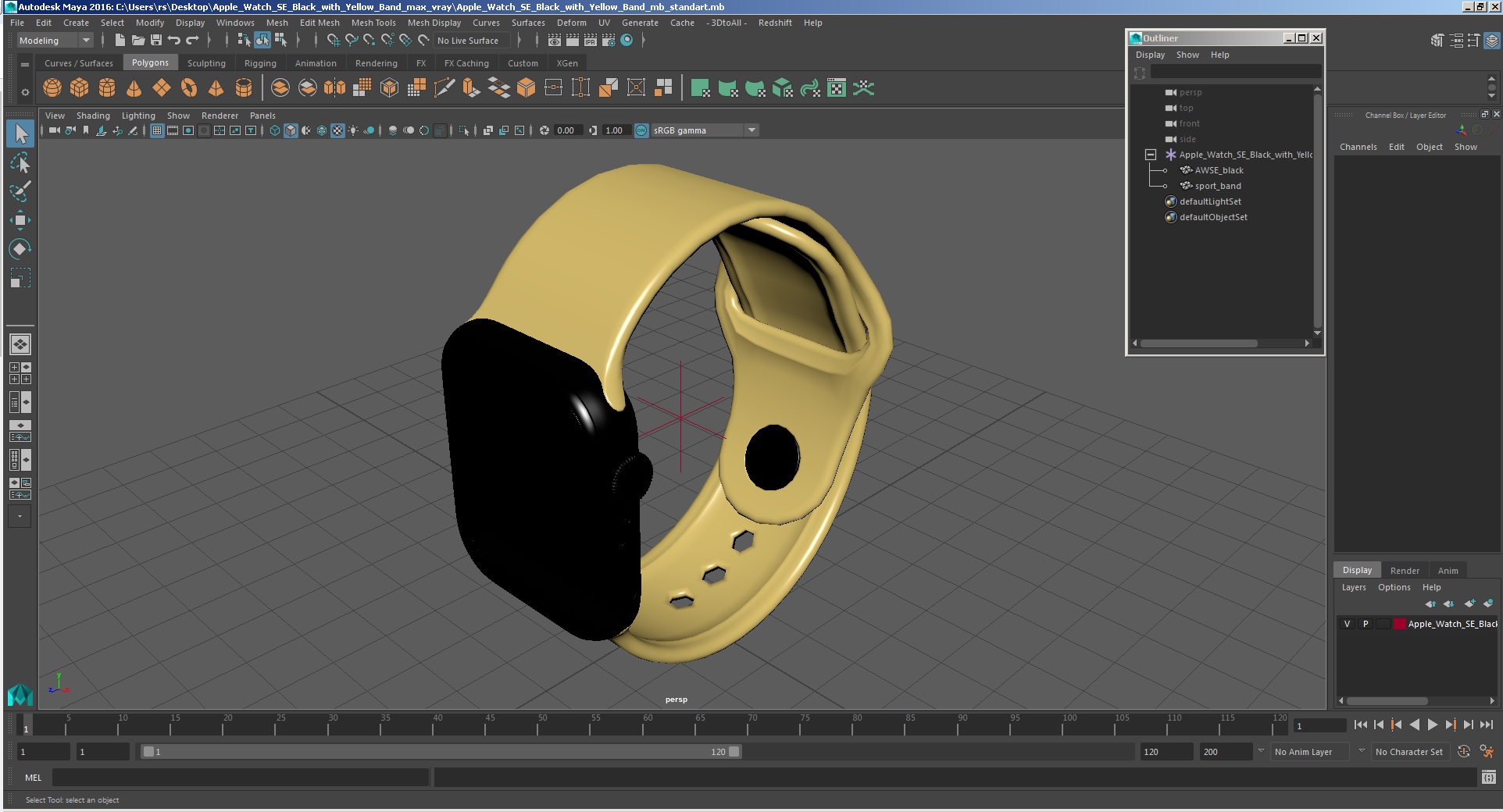 Apple Watch SE Black with Yellow Band 3D