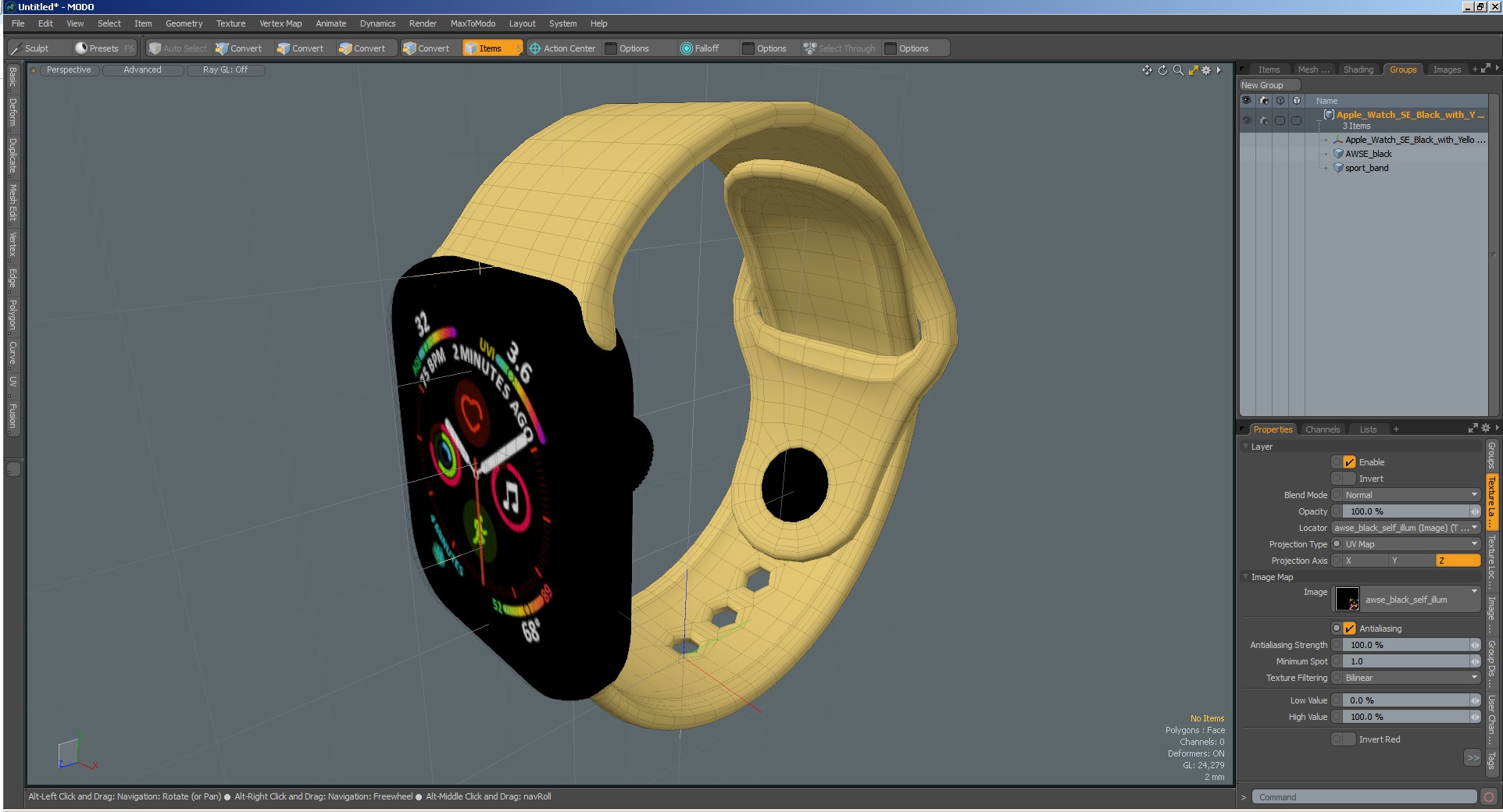Apple Watch SE Black with Yellow Band 3D