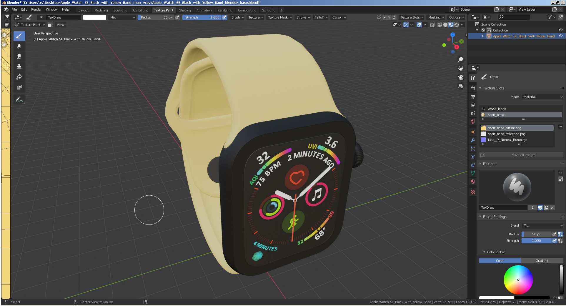 Apple Watch SE Black with Yellow Band 3D