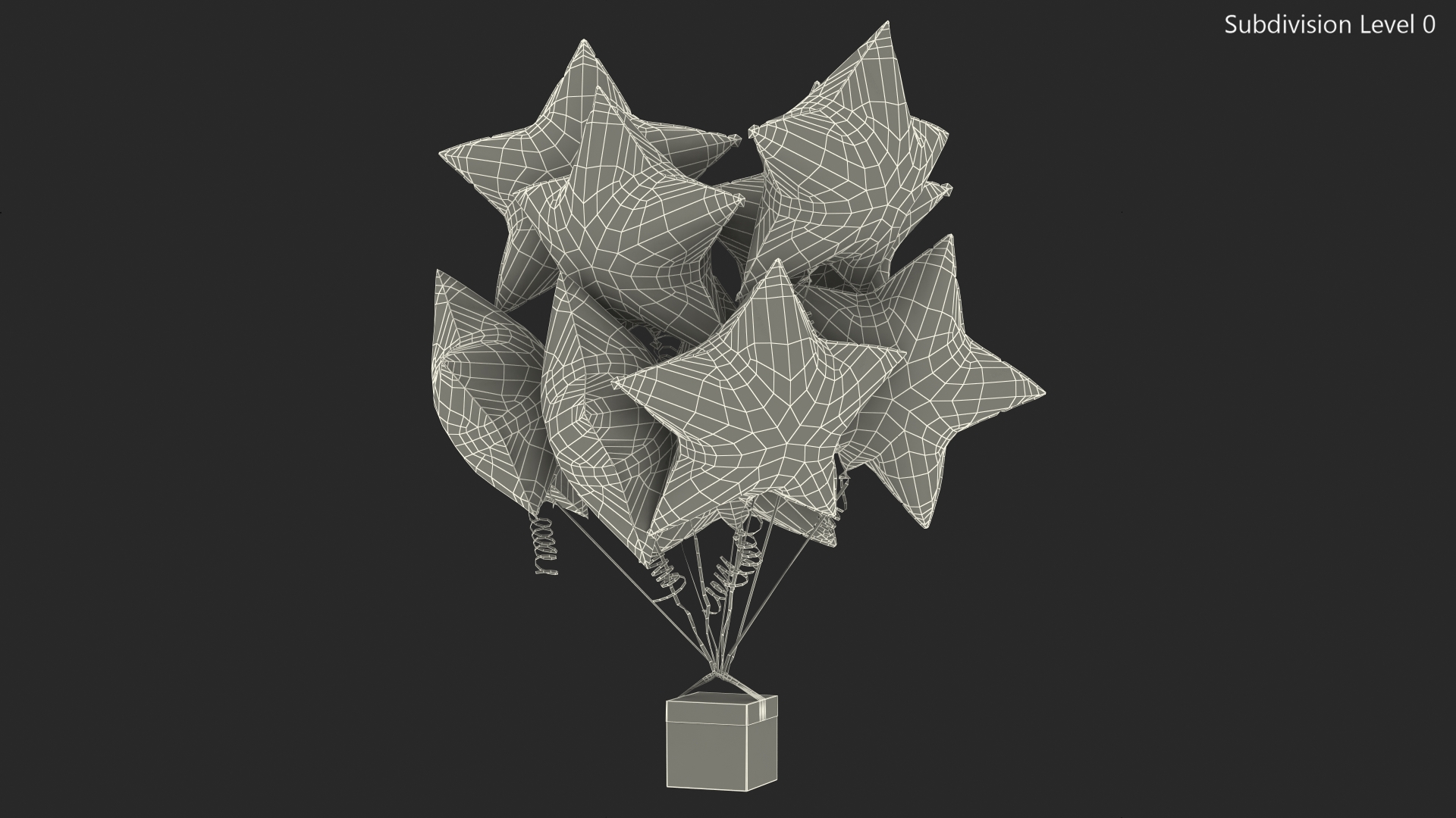 3D model Matte Gold Star Balloon Bouquet with Gift Box