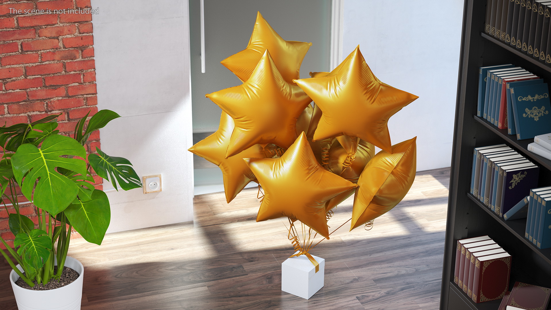 3D model Matte Gold Star Balloon Bouquet with Gift Box