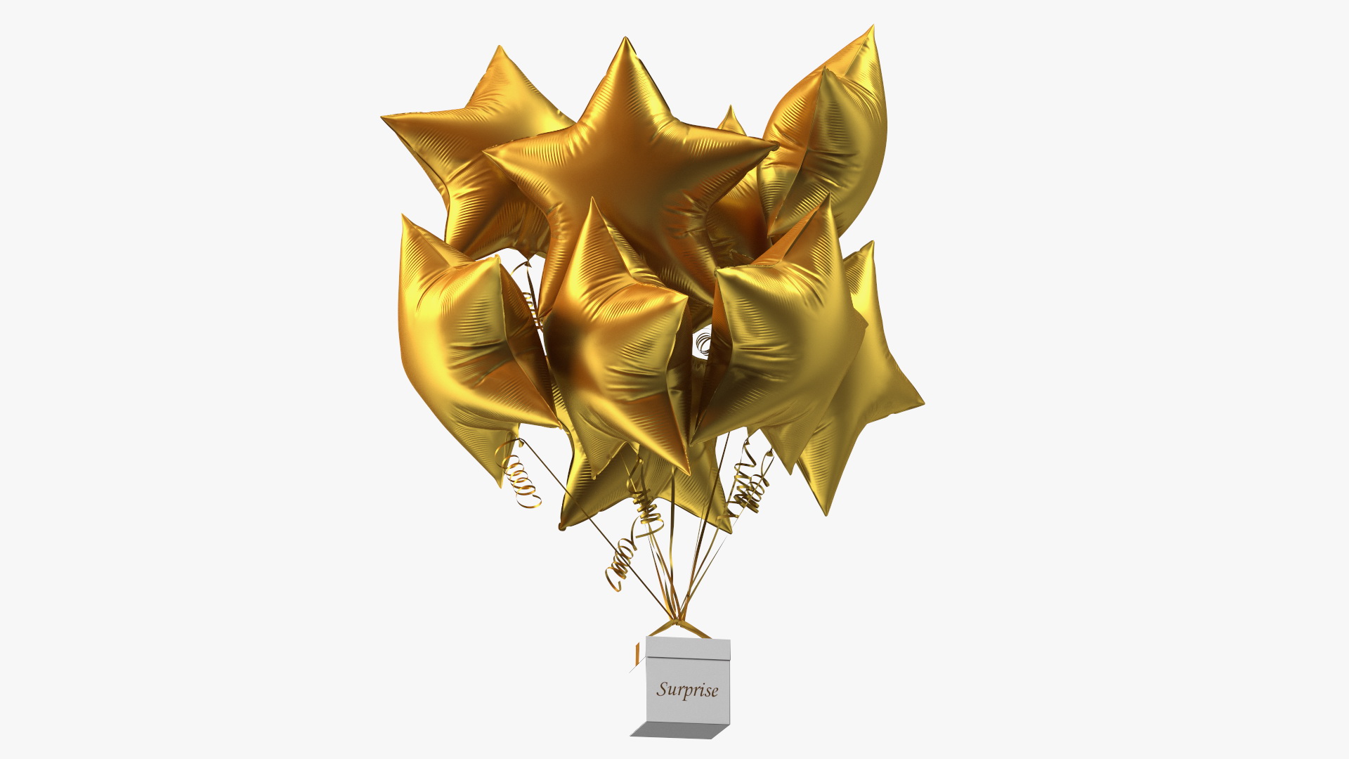 3D model Matte Gold Star Balloon Bouquet with Gift Box