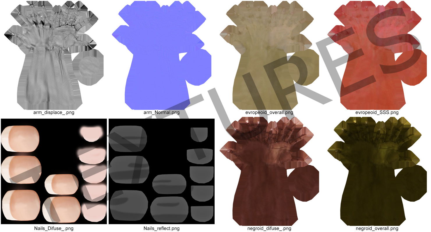 3D model Caucasian Female Hand Short Nails Rigged