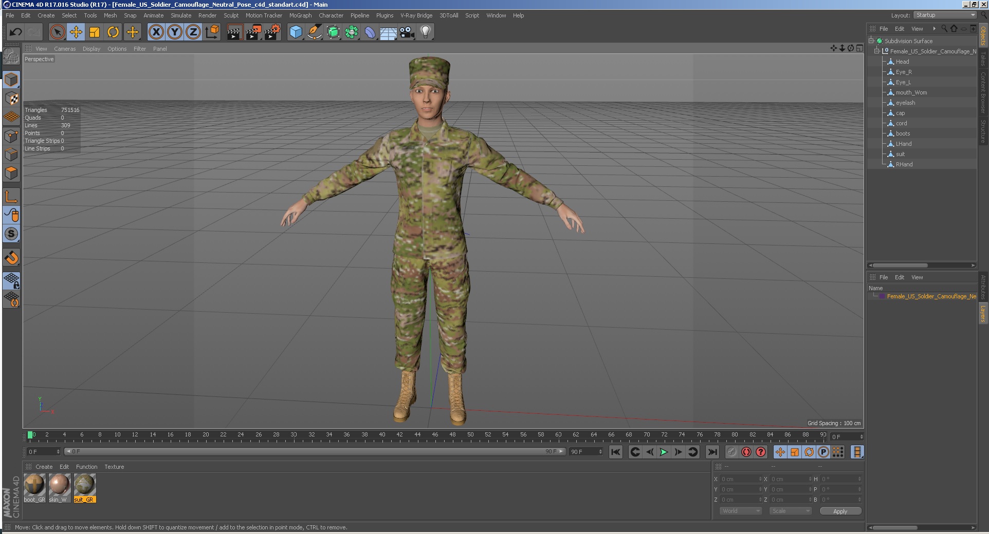 3D Female US Soldier Camouflage Neutral Pose