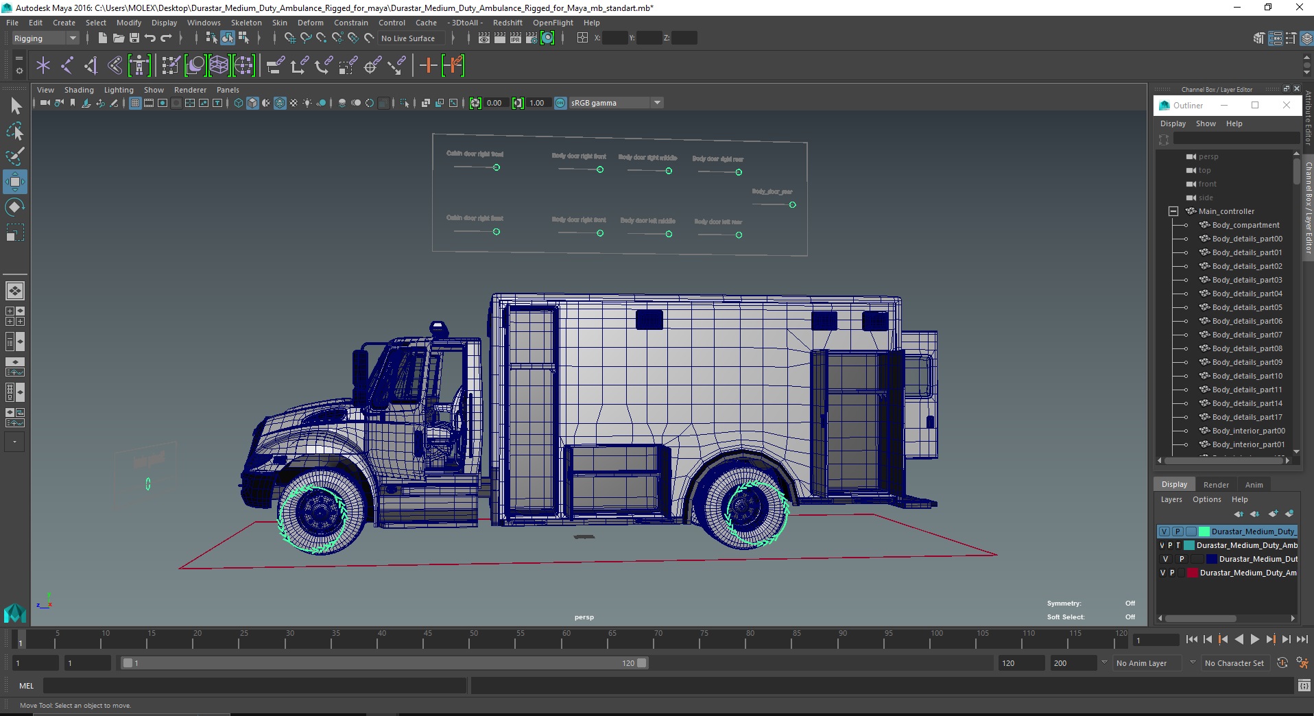 3D Durastar Medium Duty Ambulance Rigged for Maya