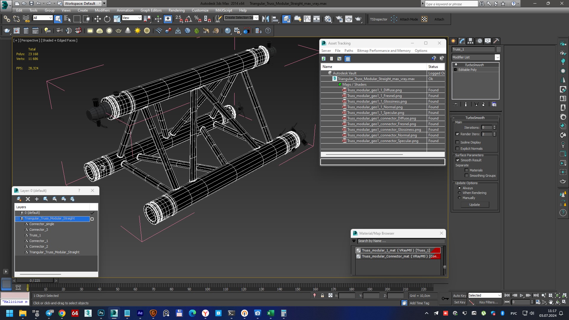 3D Triangular Truss Modular Straight model