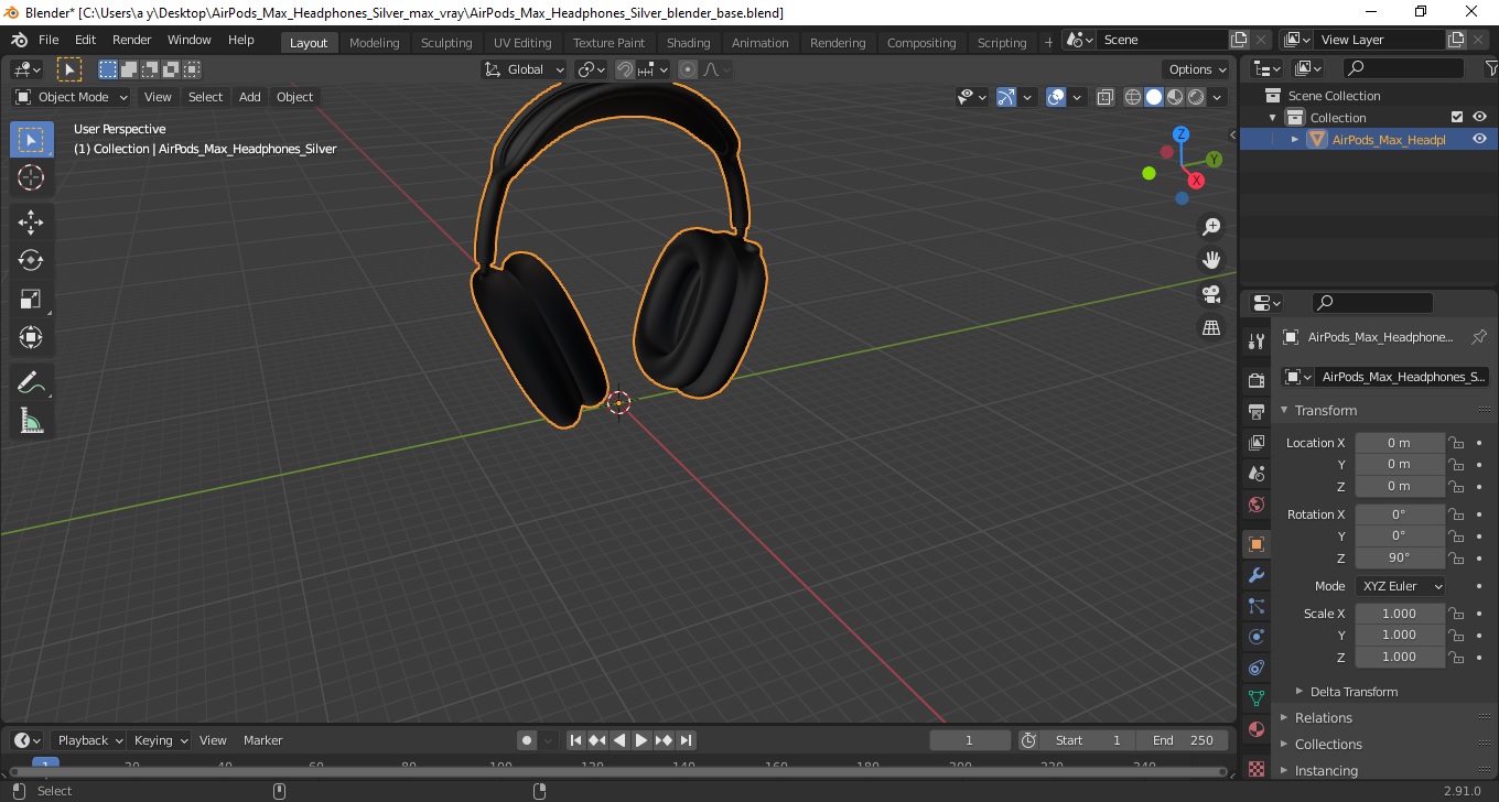 AirPods Max Headphones Silver 3D model