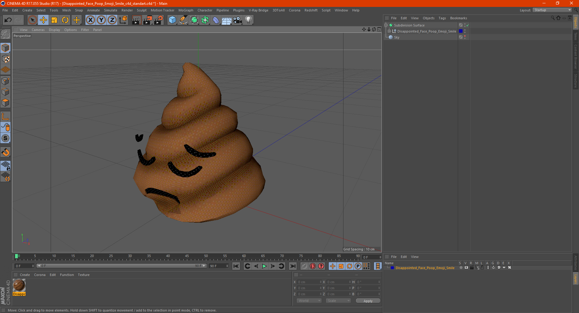 Disappointed Face Poop Emoji Smile 3D model