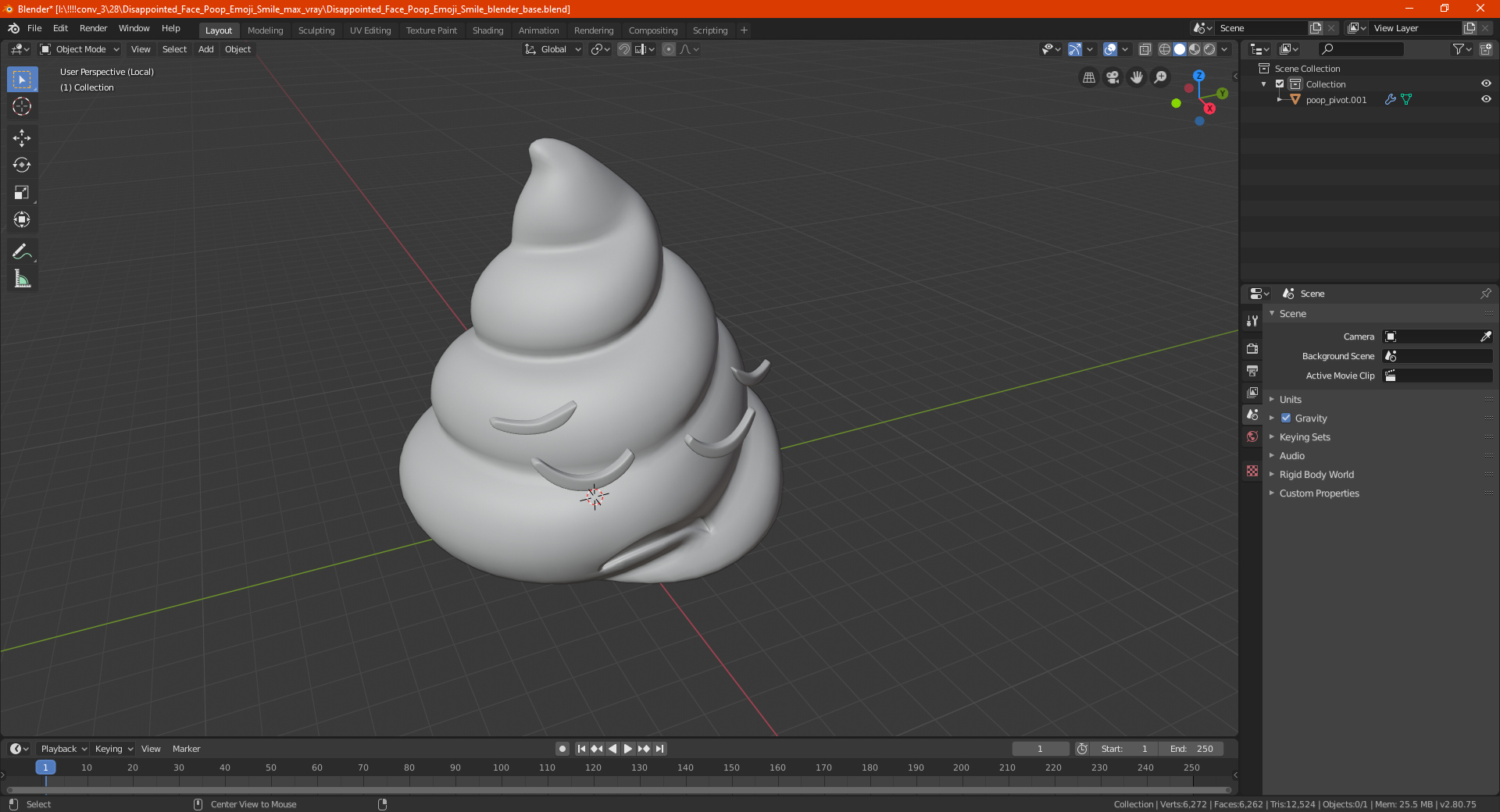 Disappointed Face Poop Emoji Smile 3D model