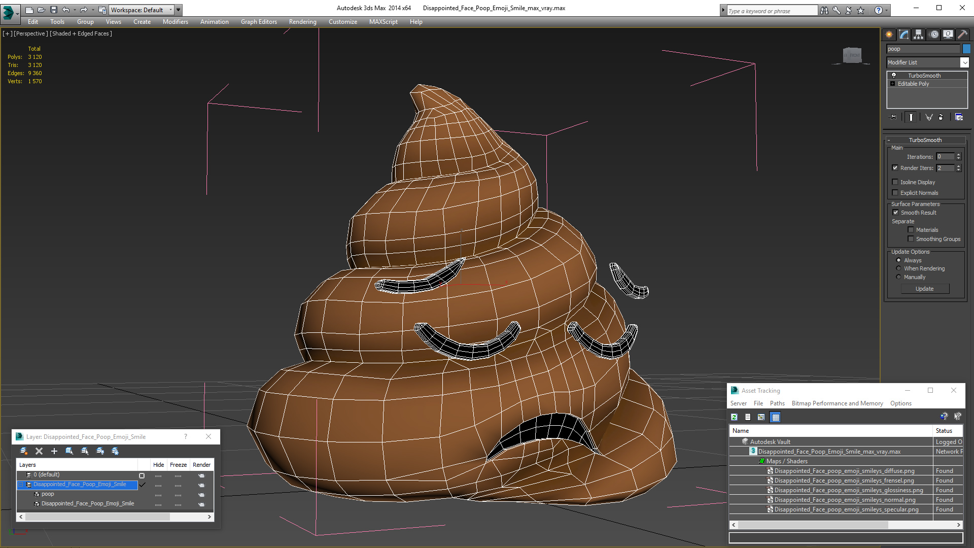 Disappointed Face Poop Emoji Smile 3D model