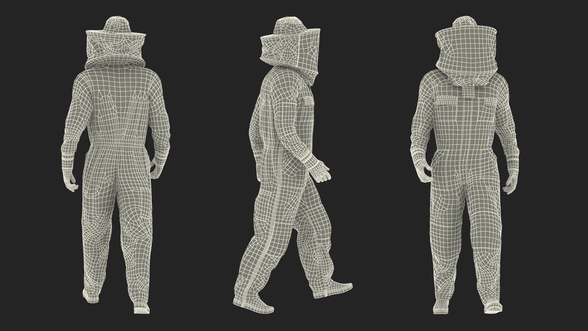 3D model Male Beekeeper in Full Suit Walking Pose