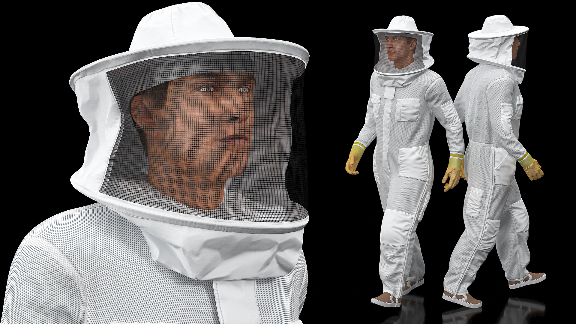 3D model Male Beekeeper in Full Suit Walking Pose