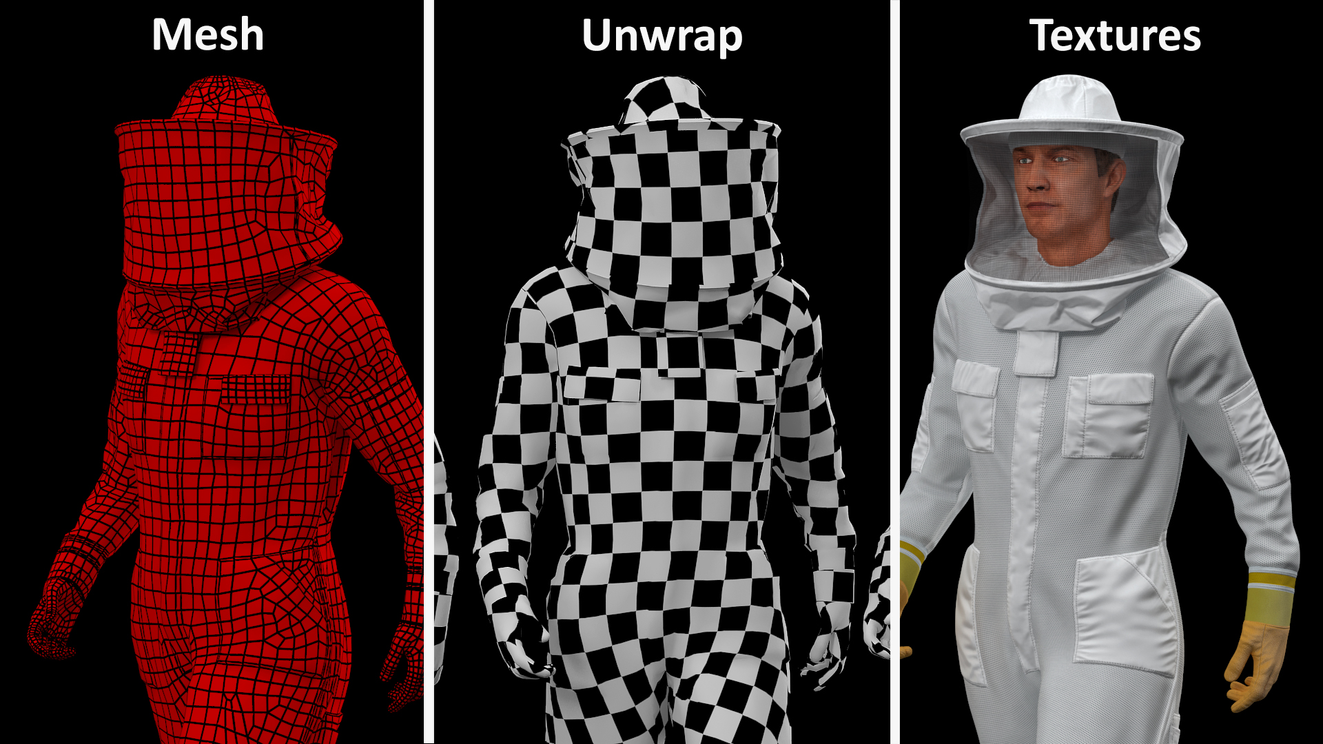 3D model Male Beekeeper in Full Suit Walking Pose
