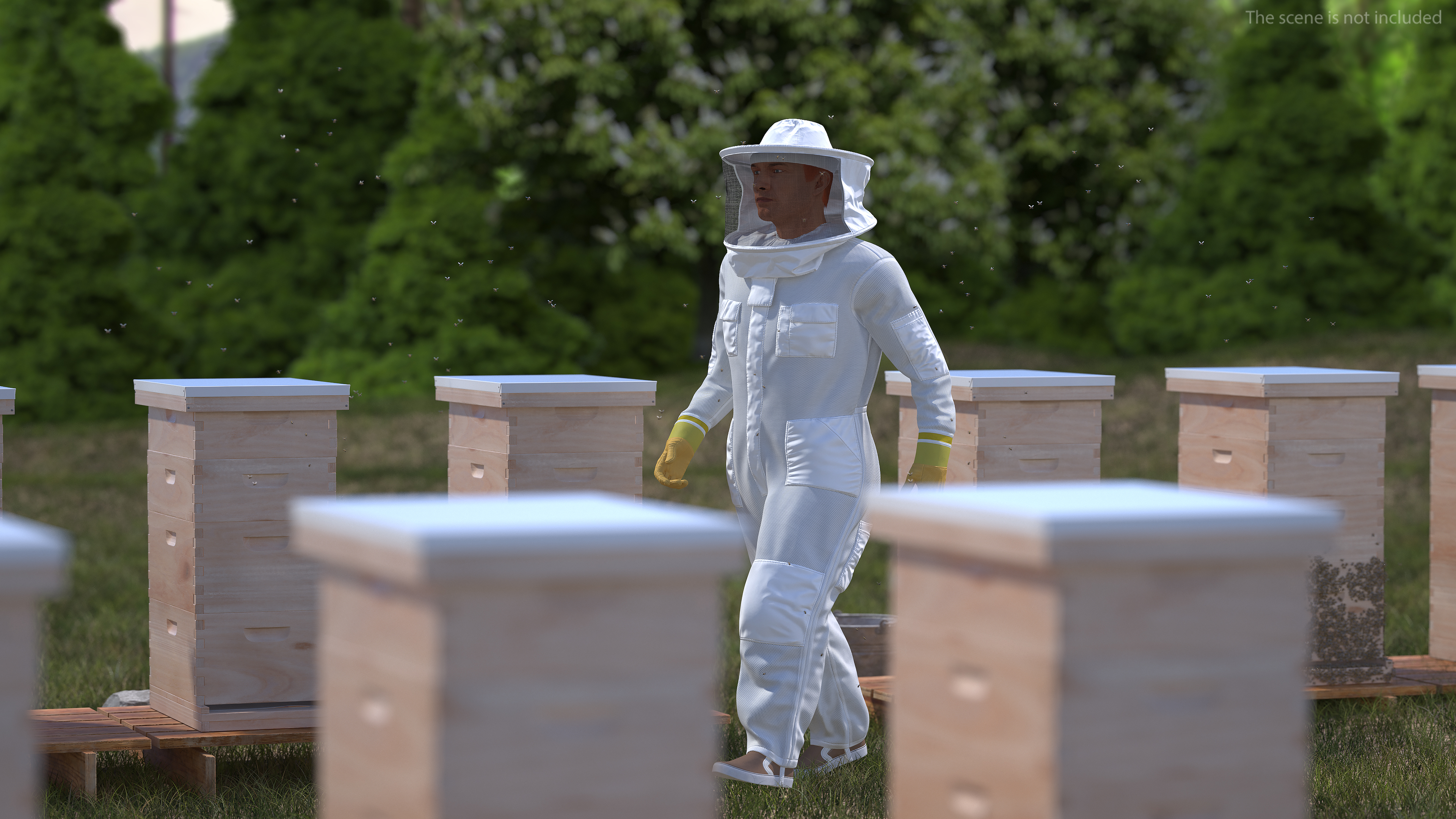 3D model Male Beekeeper in Full Suit Walking Pose