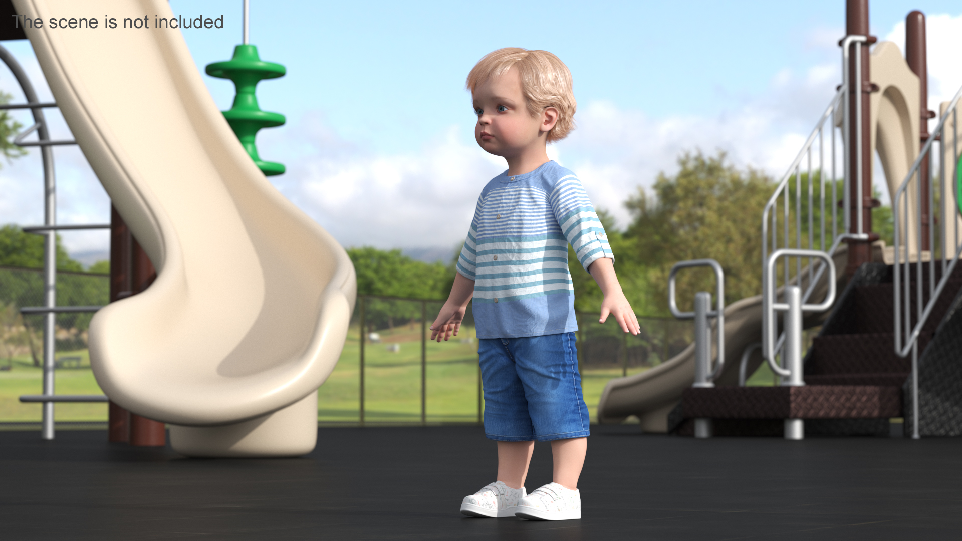 Baby in Summer Strolling Clothes A-Pose 3D model