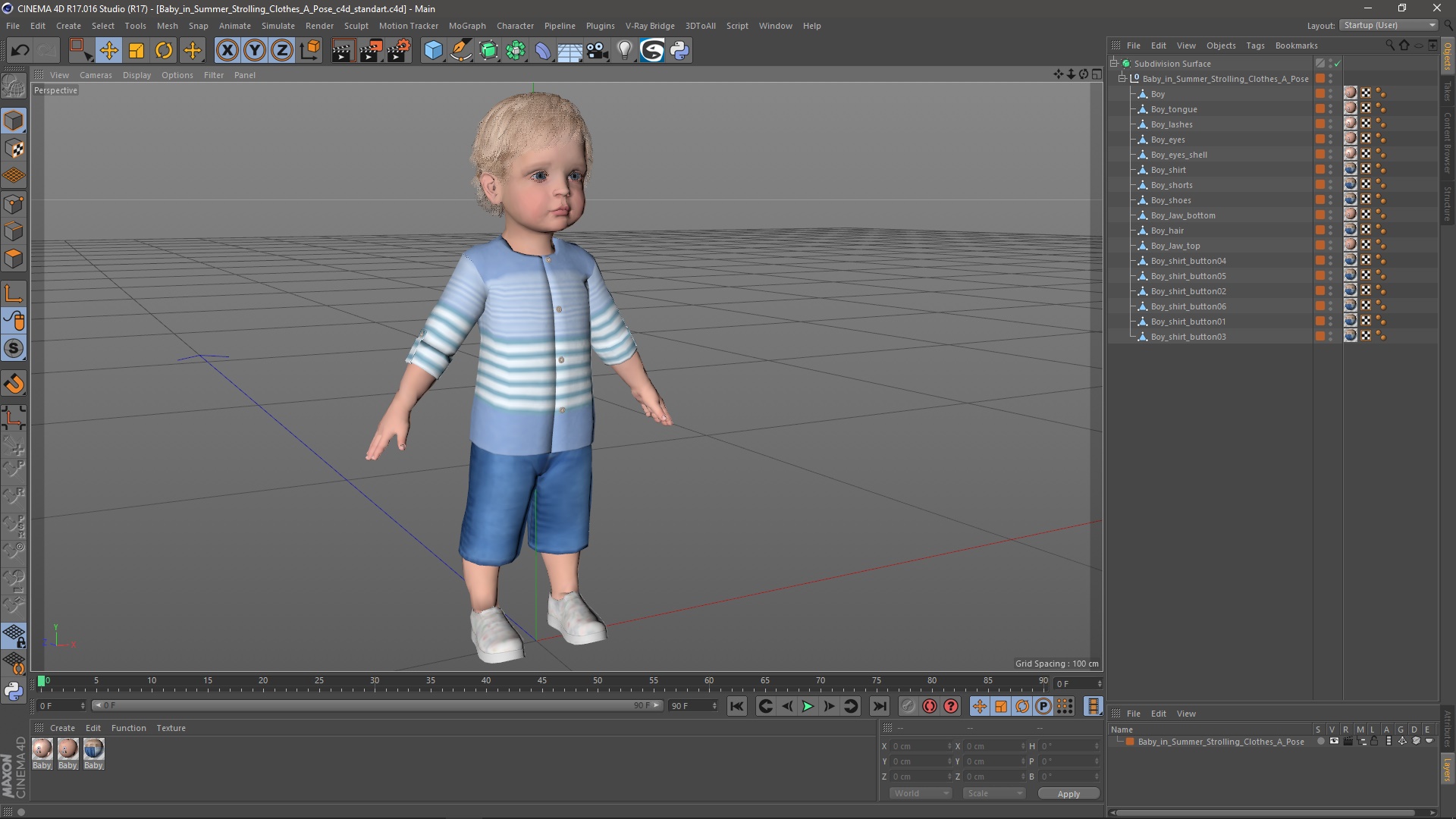 Baby in Summer Strolling Clothes A-Pose 3D model