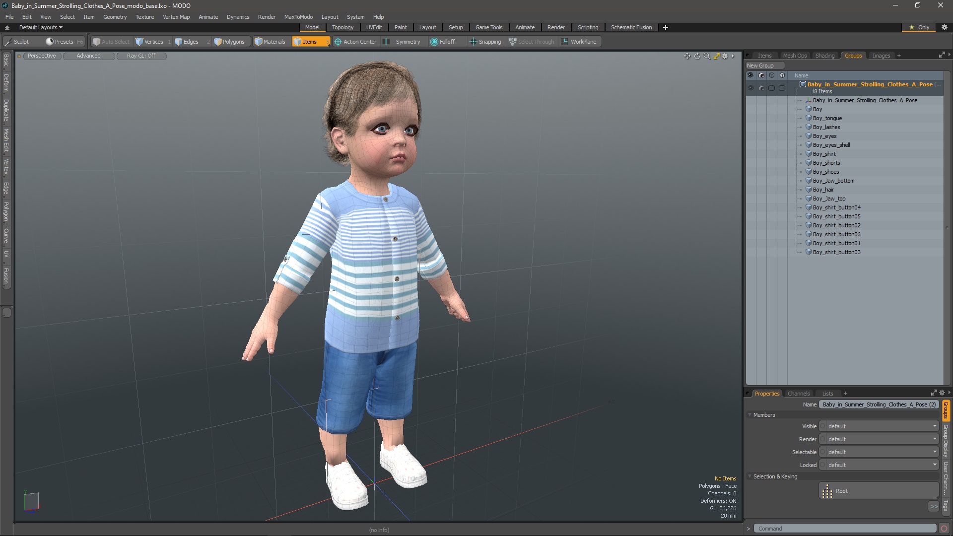 Baby in Summer Strolling Clothes A-Pose 3D model