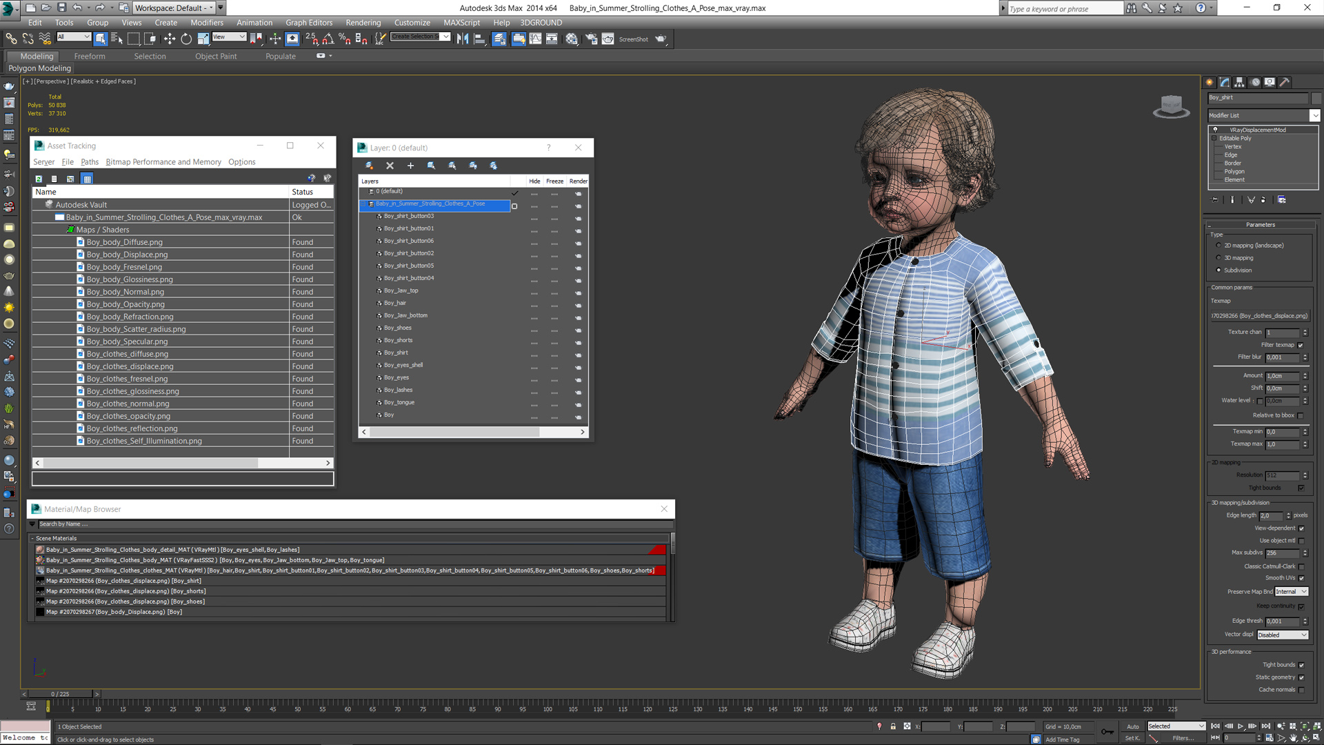 Baby in Summer Strolling Clothes A-Pose 3D model