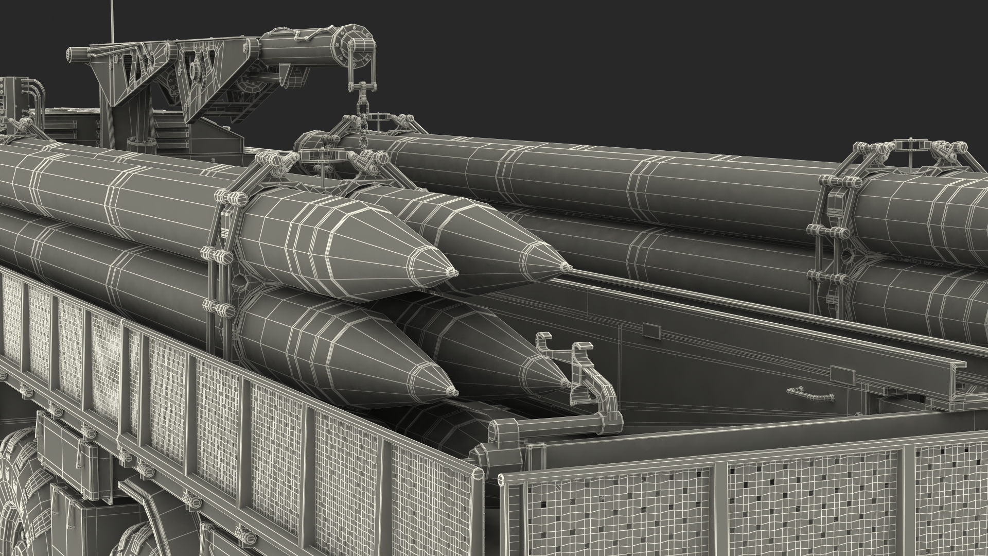 3D TZM 9T234 2 Transloader with Crane and Rockets Rigged model