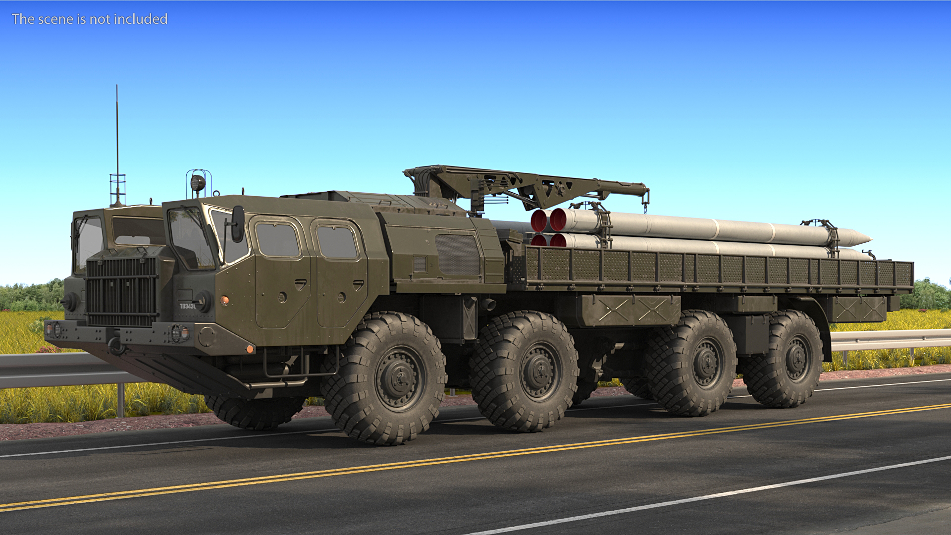 3D TZM 9T234 2 Transloader with Crane and Rockets Rigged model