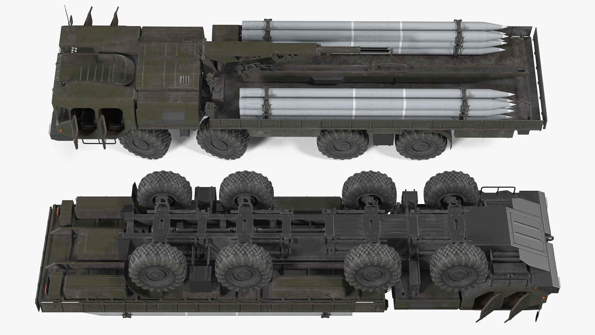 3D TZM 9T234 2 Transloader with Crane and Rockets Rigged model