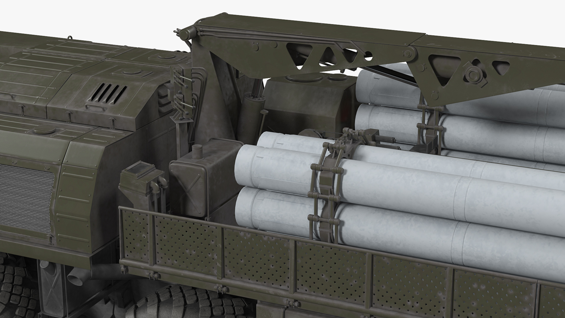 3D TZM 9T234 2 Transloader with Crane and Rockets Rigged model