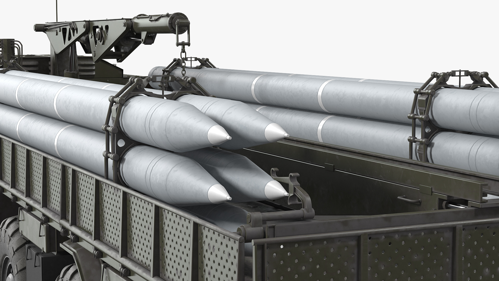 3D TZM 9T234 2 Transloader with Crane and Rockets Rigged model