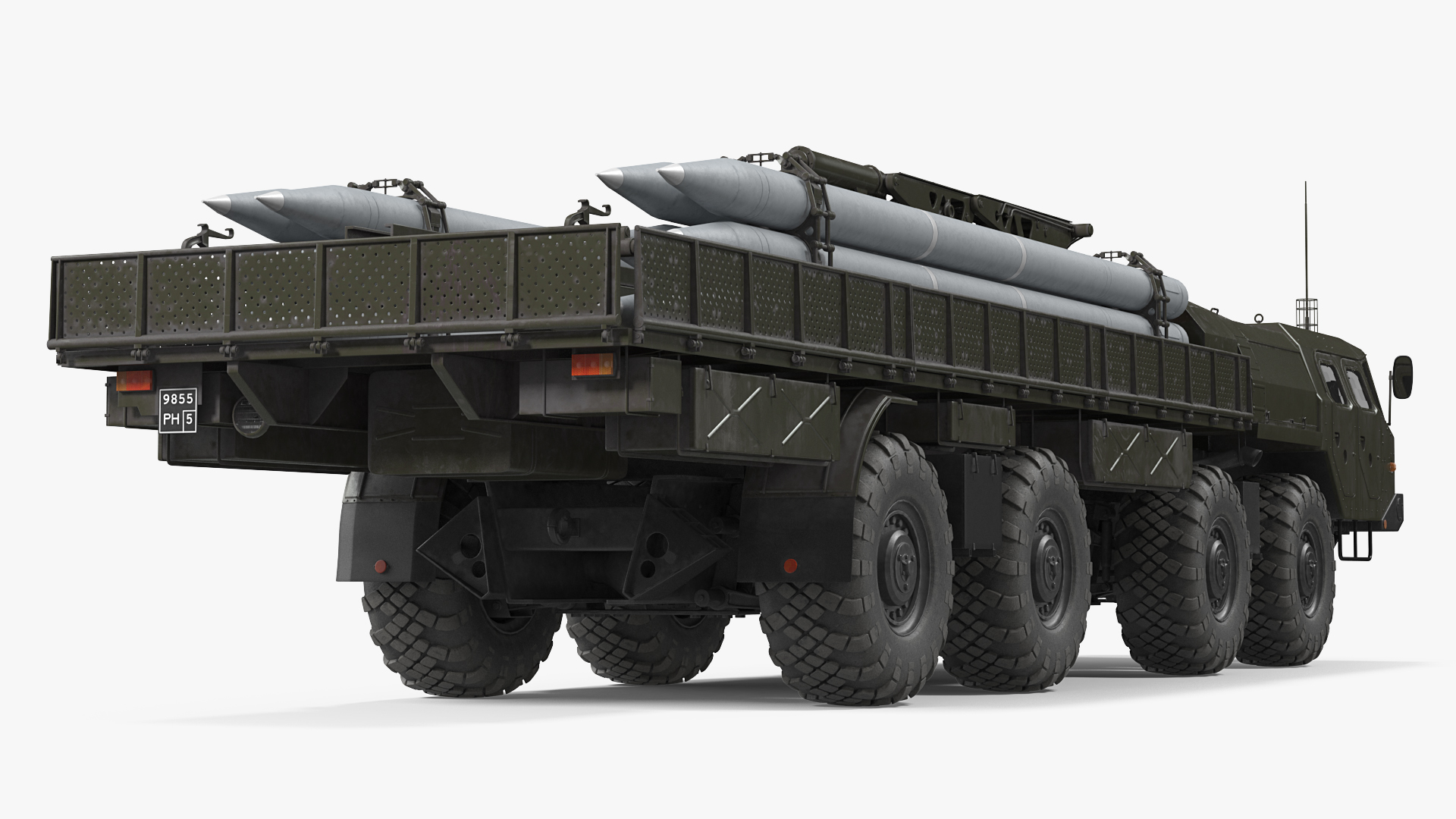 3D TZM 9T234 2 Transloader with Crane and Rockets Rigged model