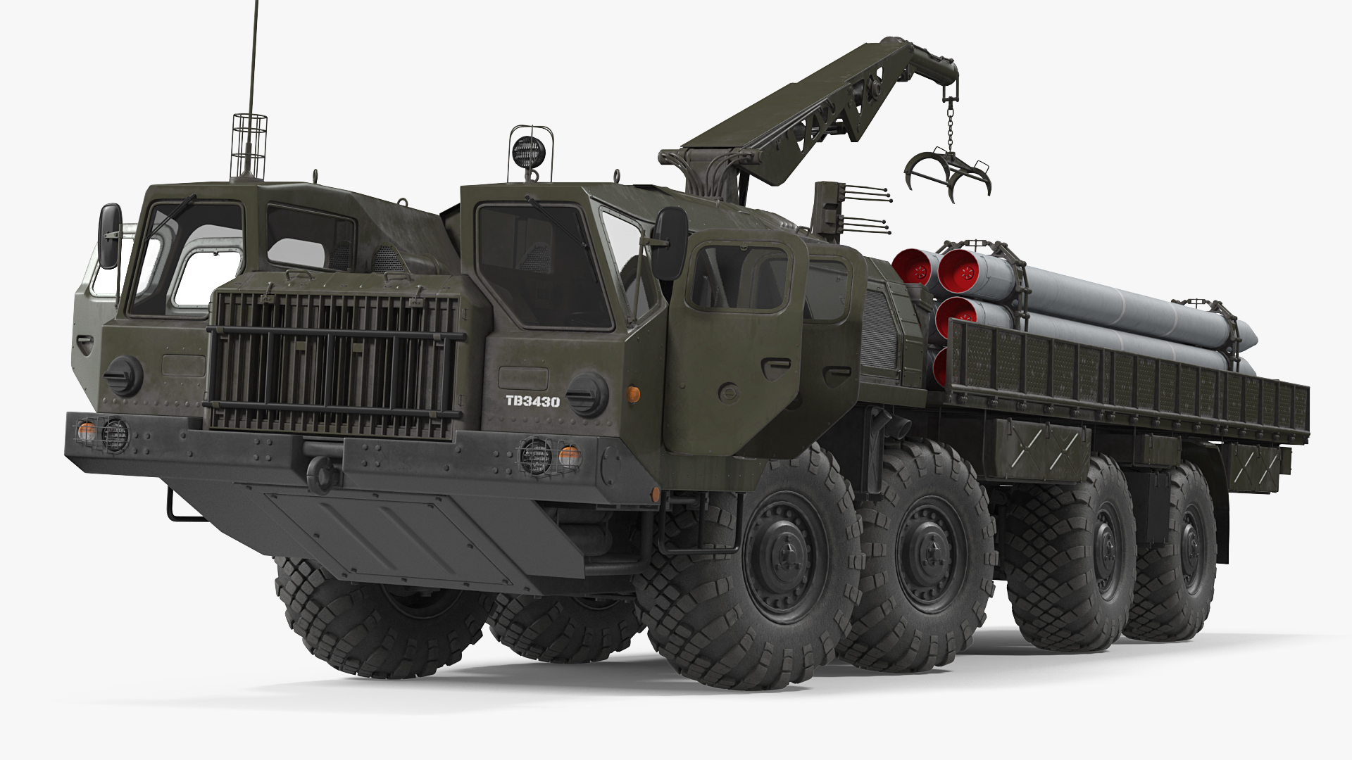 3D TZM 9T234 2 Transloader with Crane and Rockets Rigged model