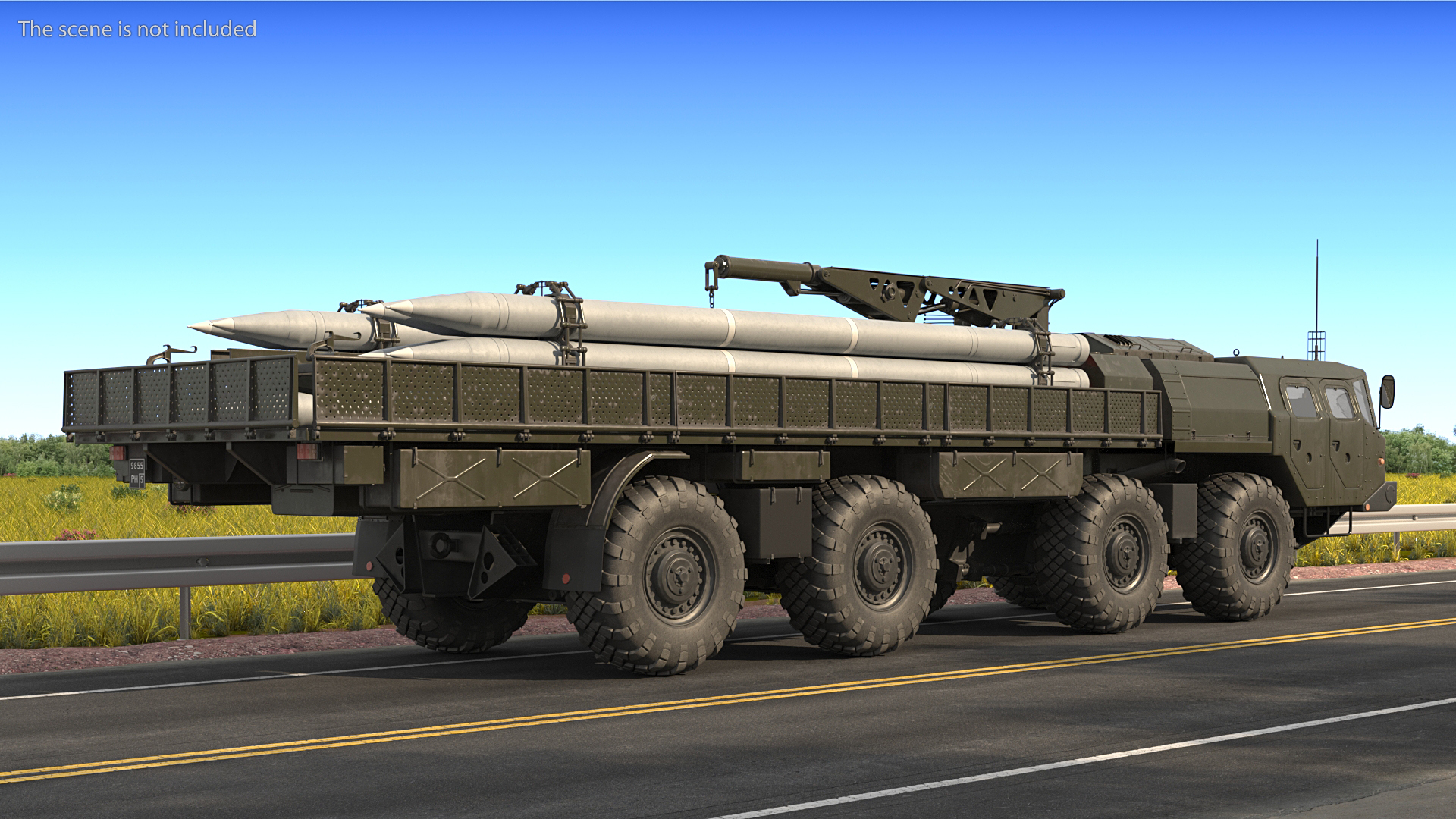 3D TZM 9T234 2 Transloader with Crane and Rockets Rigged model