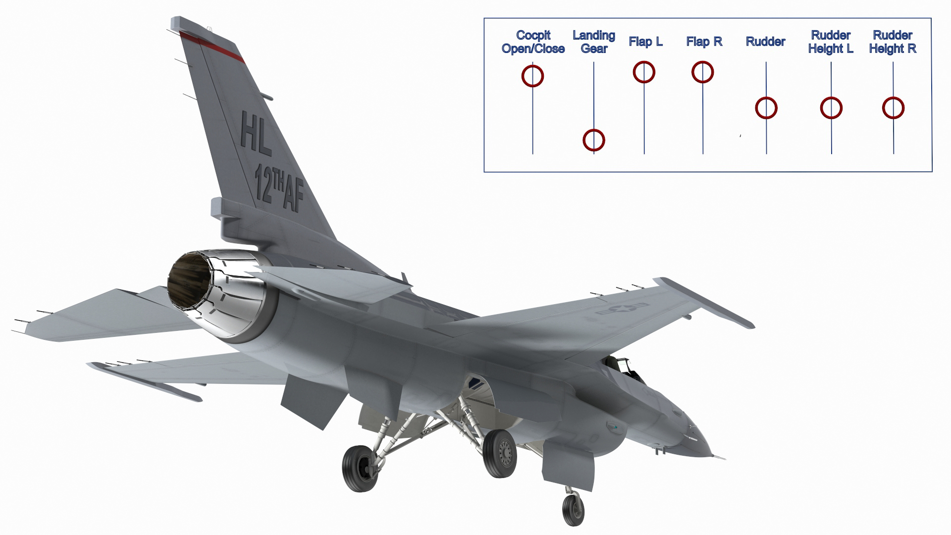 3D model Fighter F 16 Fighting Falcon US Air Force With a Pilot Rigged for Cinema 4D