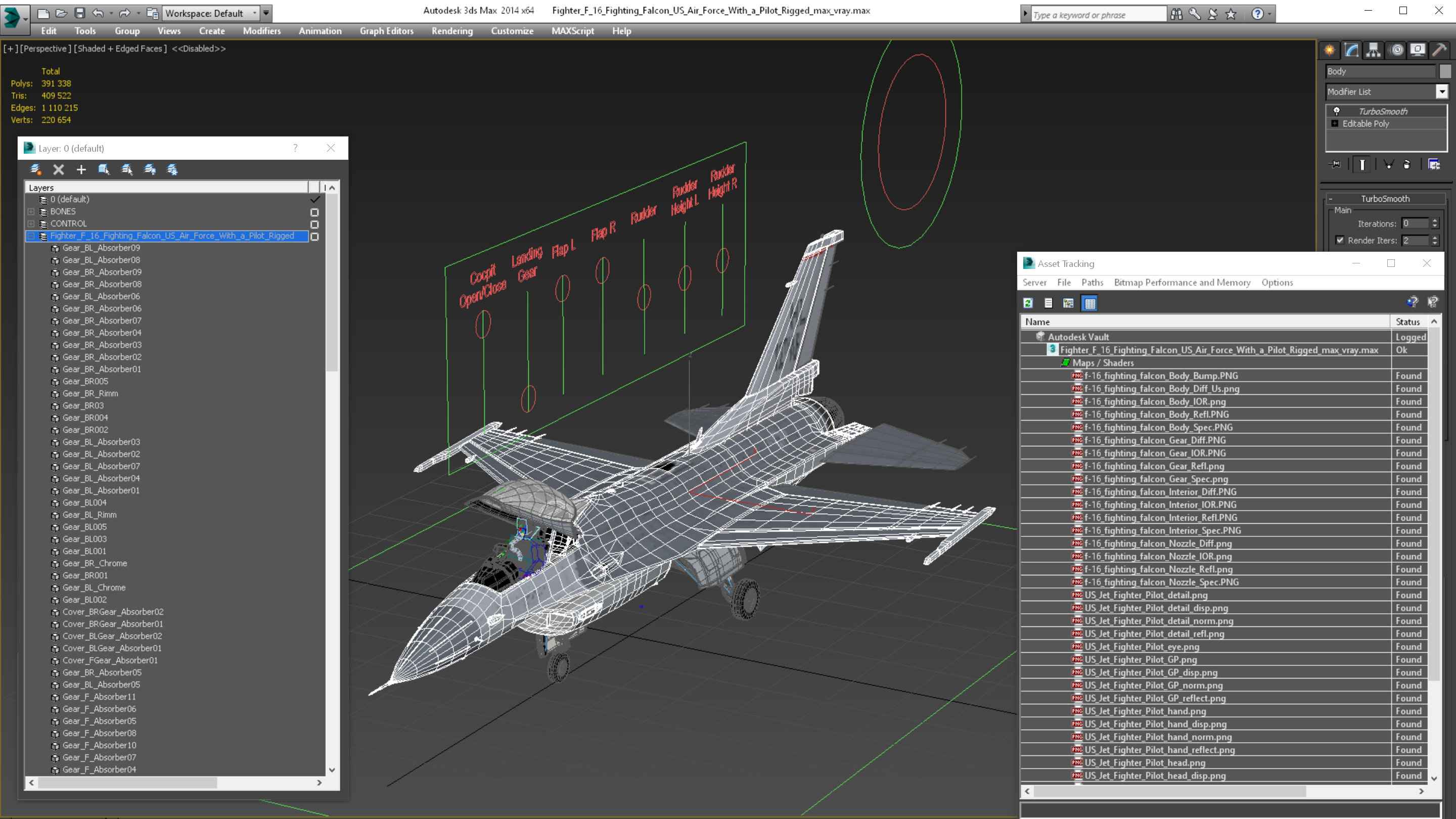 3D model Fighter F 16 Fighting Falcon US Air Force With a Pilot Rigged for Cinema 4D