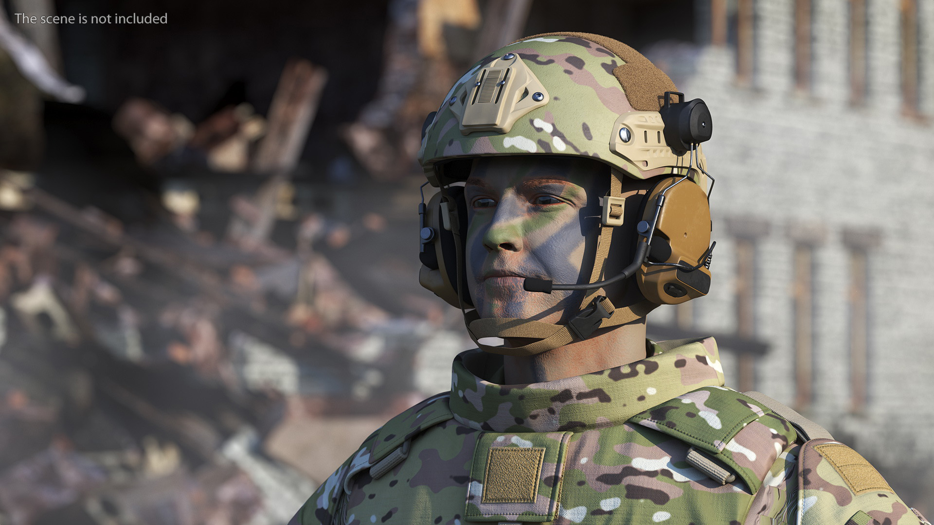 3D Soldier in Green Tactical Gear and Rifle A-pose Fur