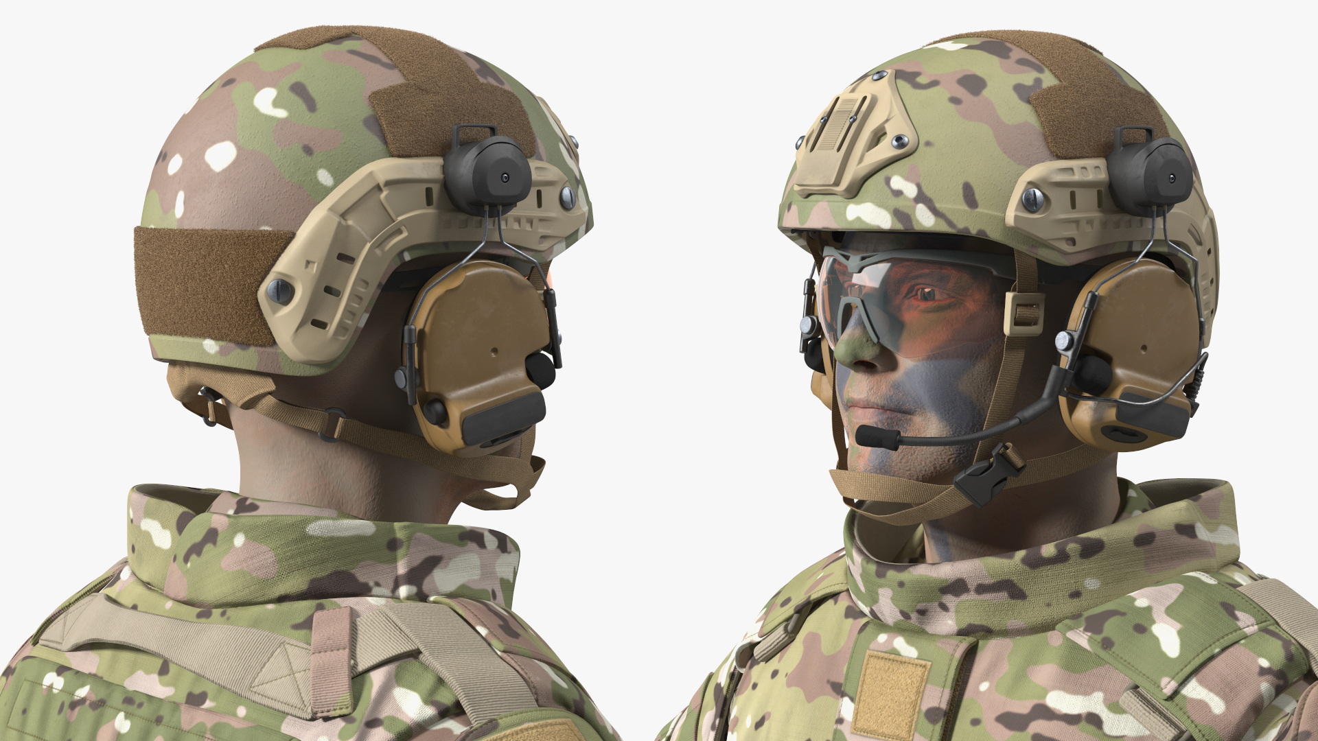 3D Soldier in Green Tactical Gear and Rifle A-pose Fur