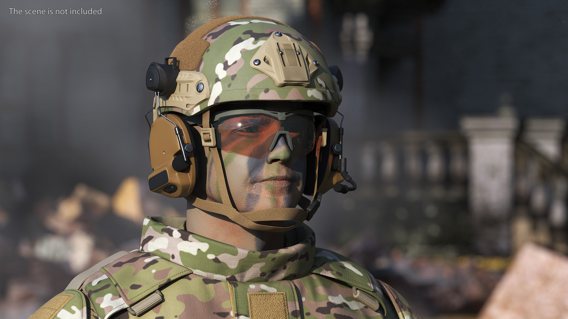 3D Soldier in Green Tactical Gear and Rifle A-pose Fur