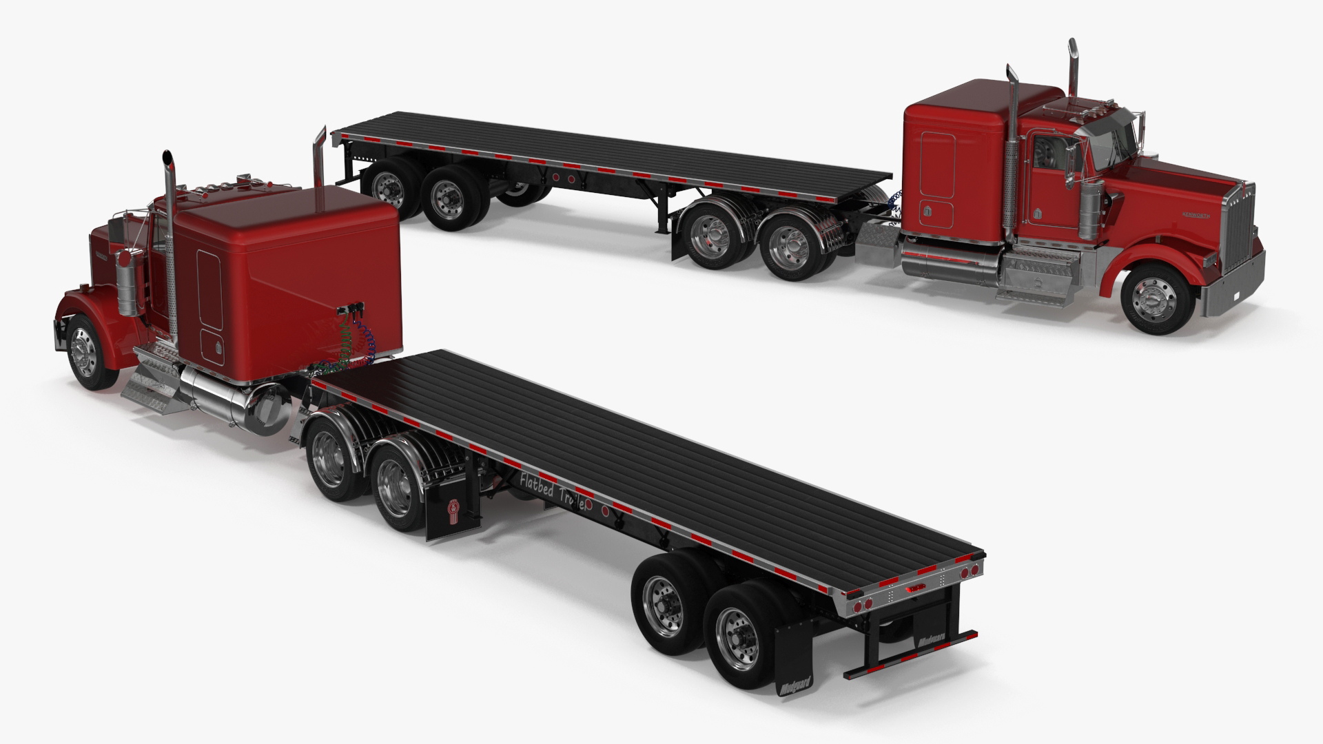 Kenworth W900 Truck and Flatbed Trailer 3D model