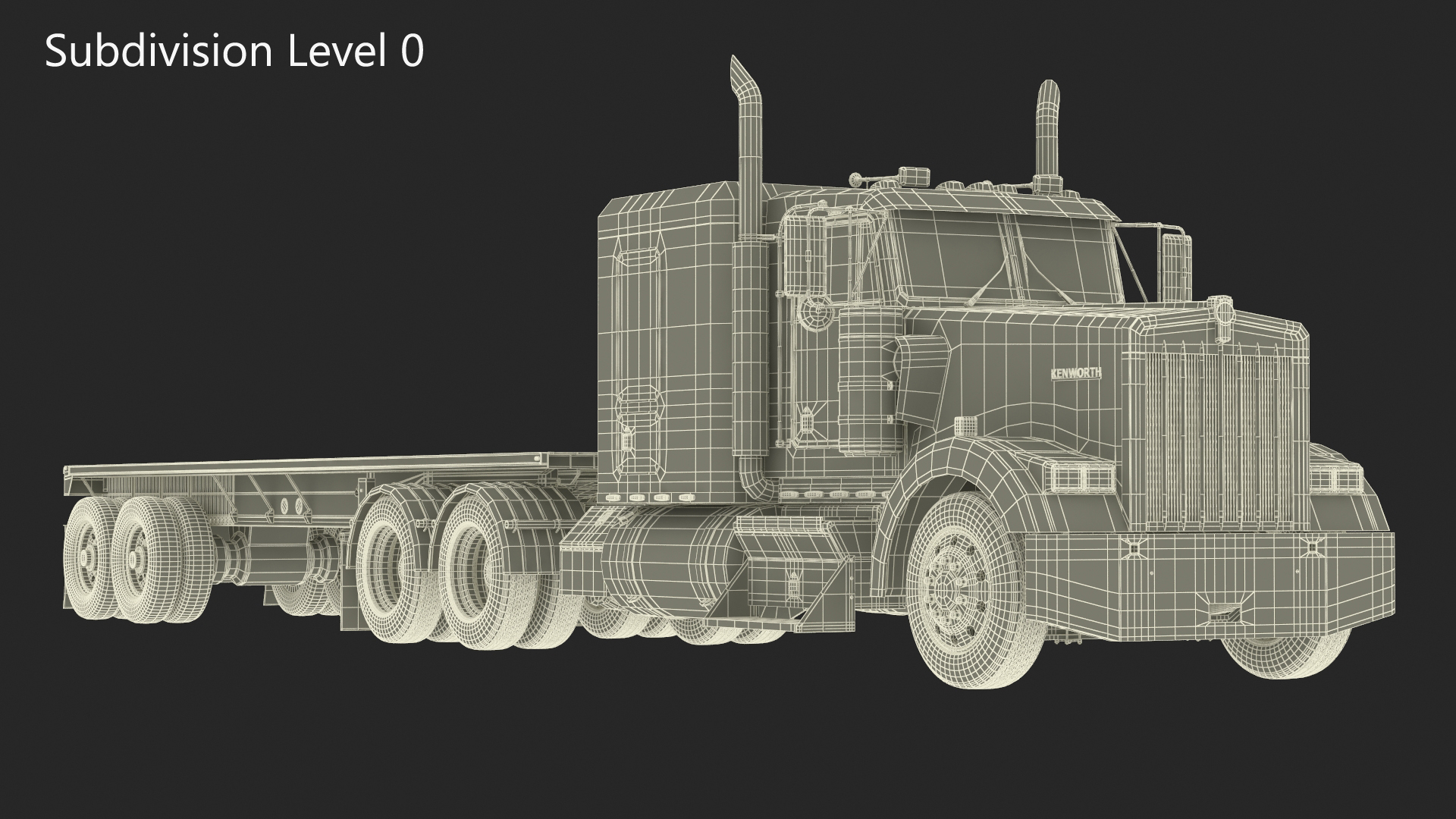 Kenworth W900 Truck and Flatbed Trailer 3D model