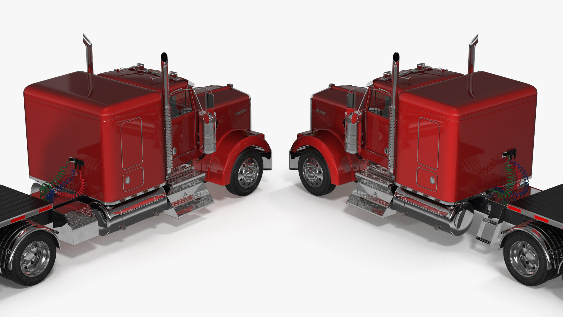 Kenworth W900 Truck and Flatbed Trailer 3D model