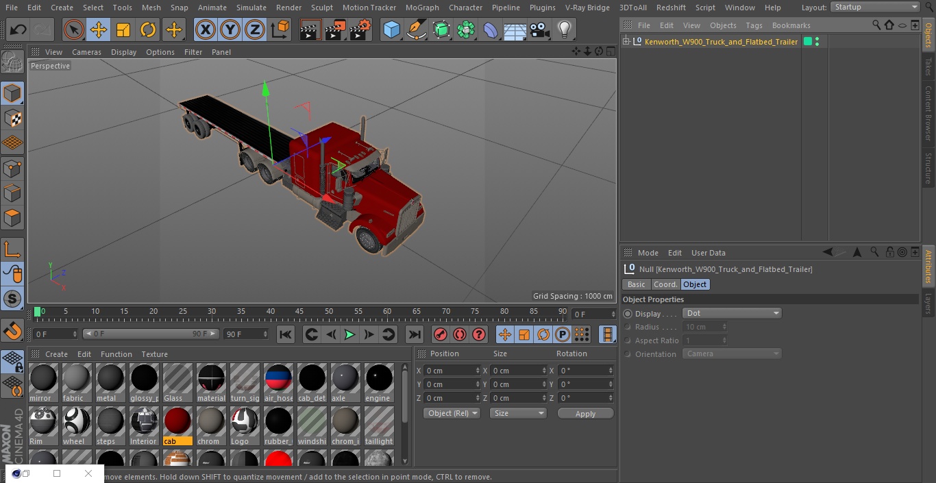 Kenworth W900 Truck and Flatbed Trailer 3D model