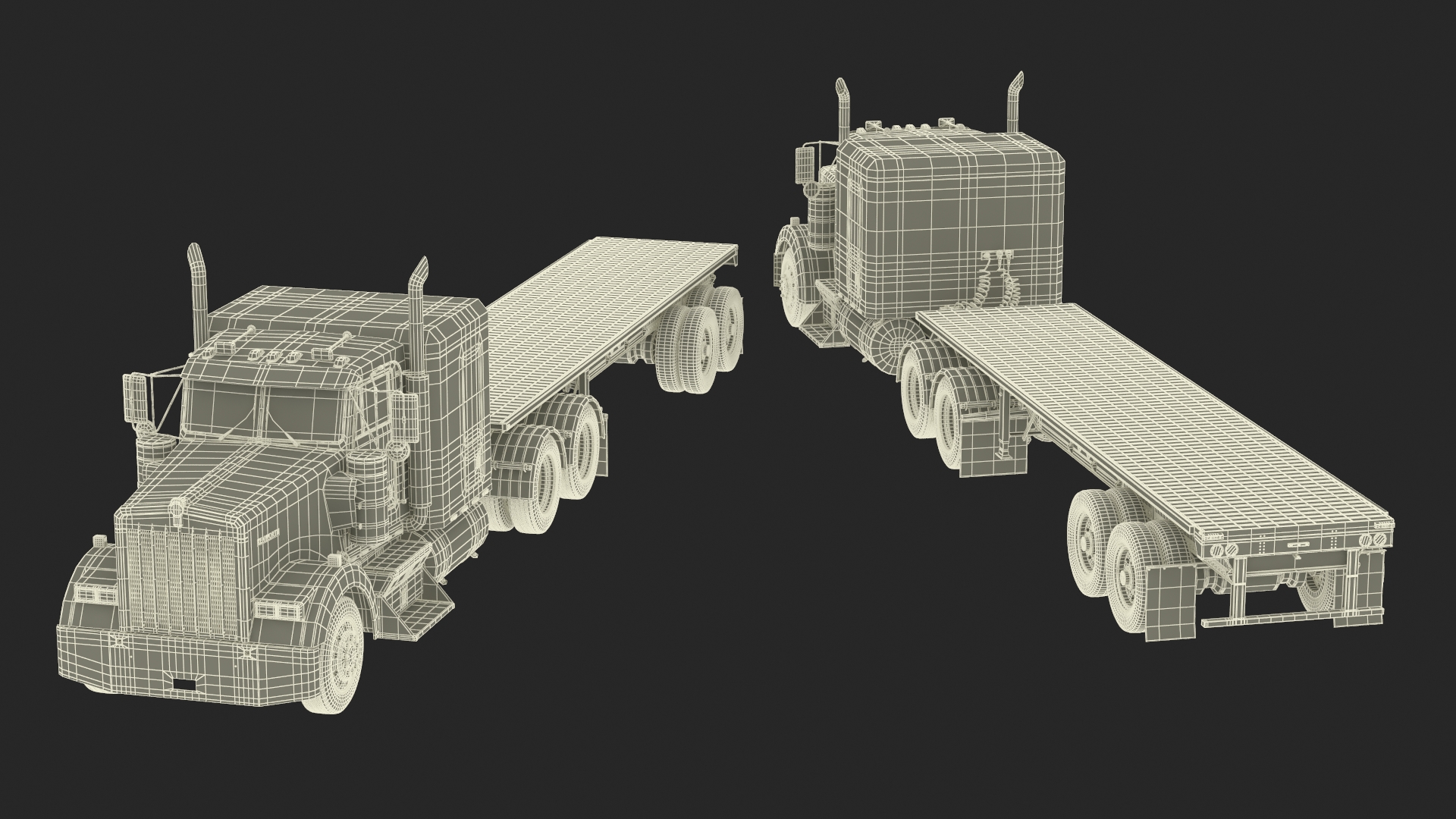 Kenworth W900 Truck and Flatbed Trailer 3D model