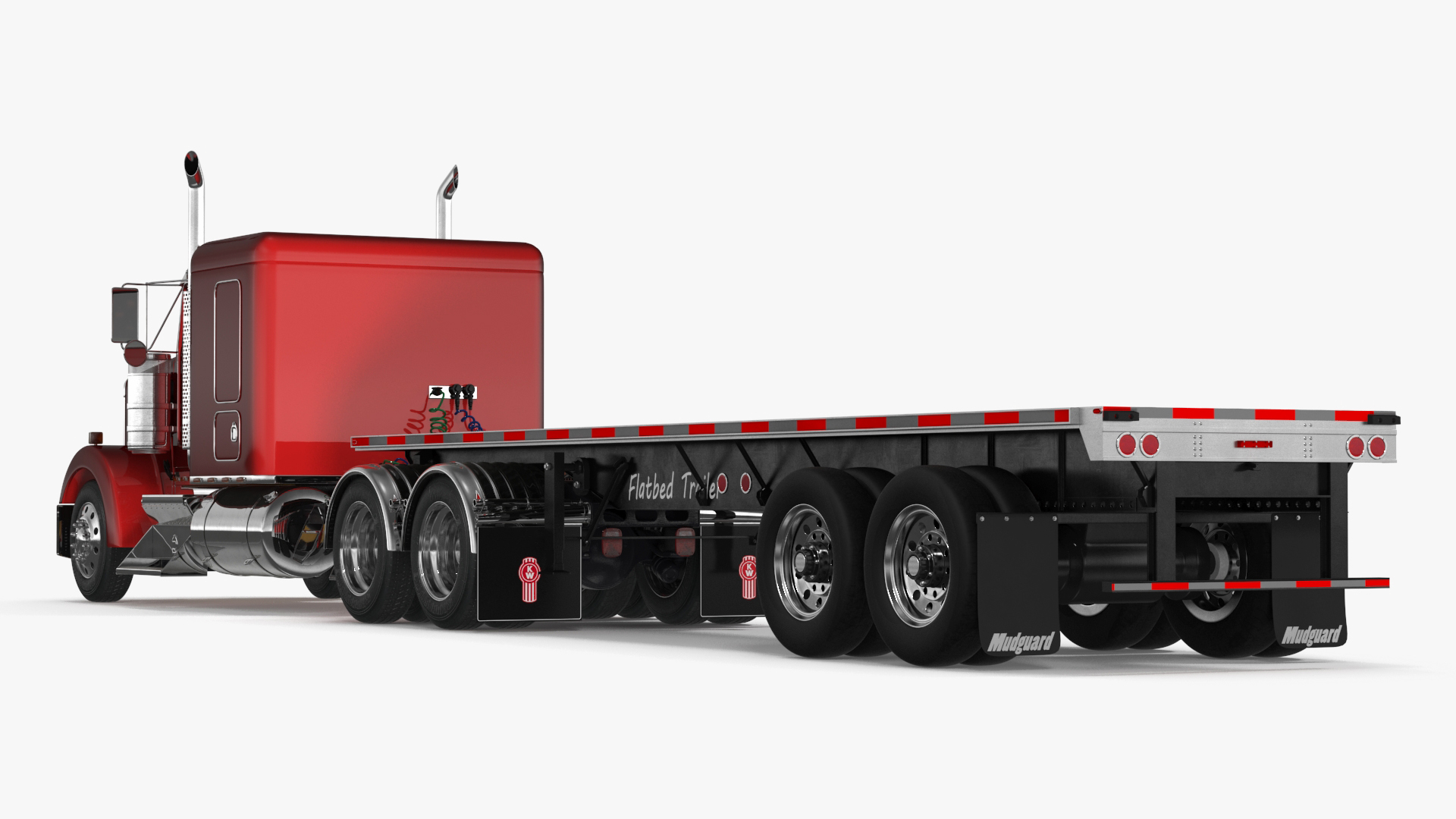 Kenworth W900 Truck and Flatbed Trailer 3D model