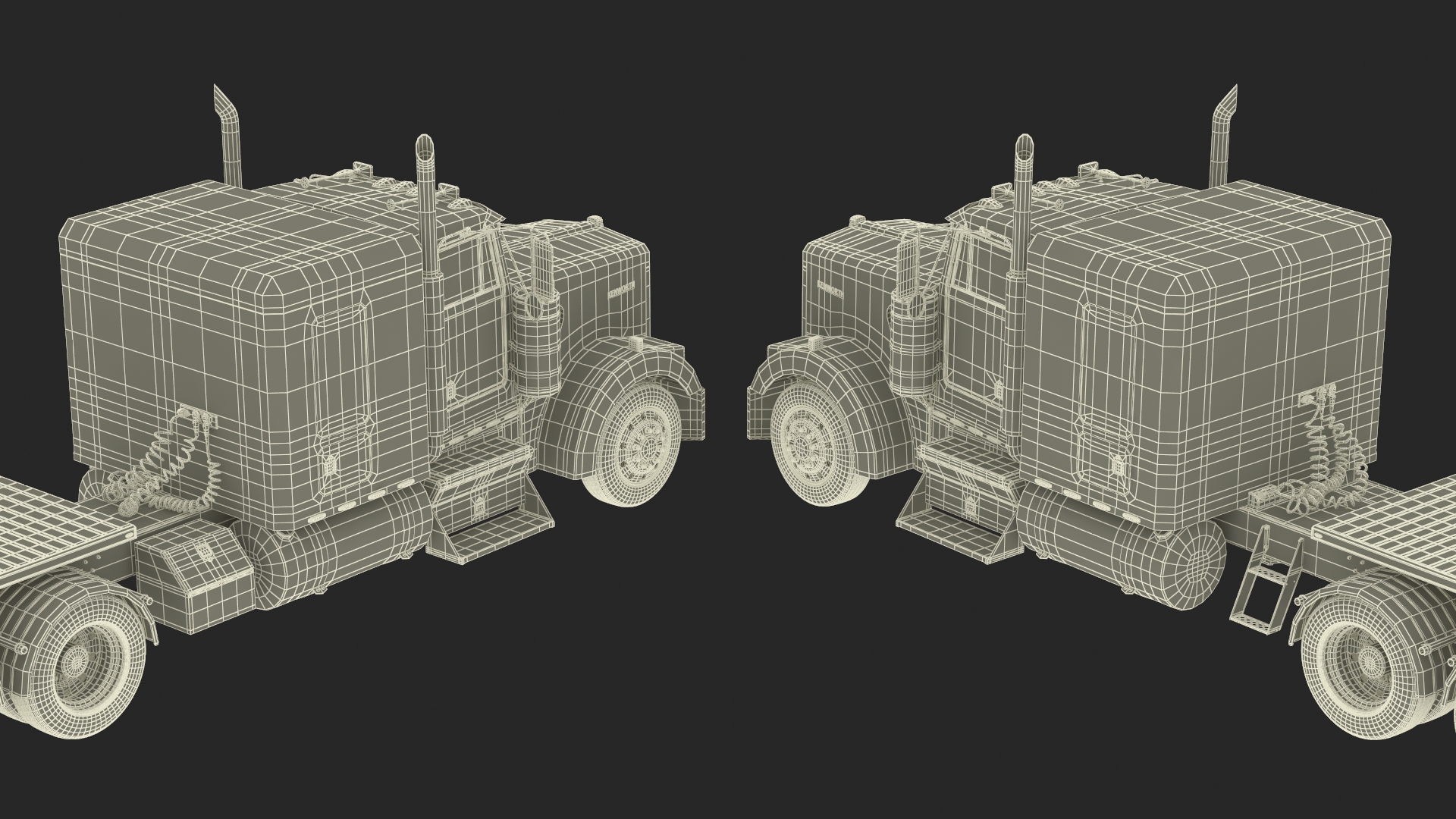 Kenworth W900 Truck and Flatbed Trailer 3D model