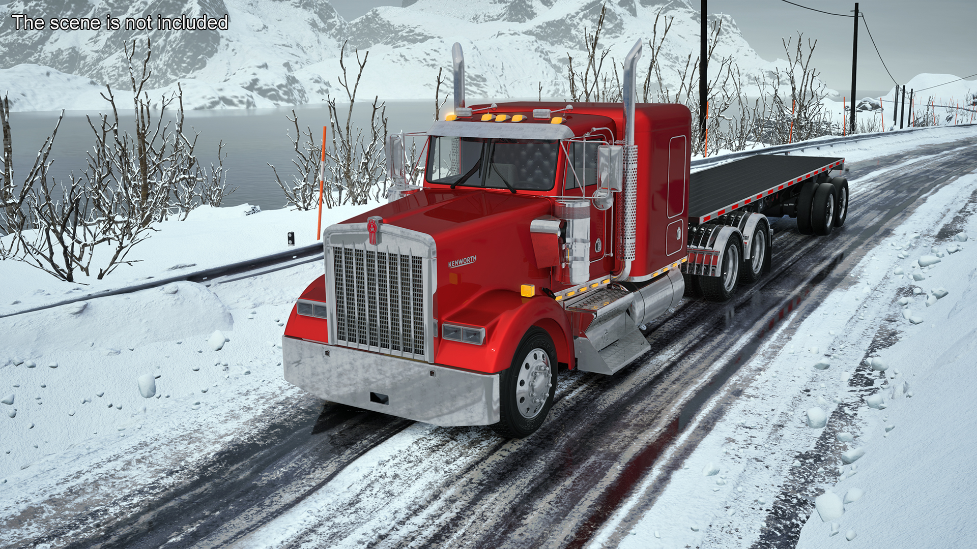 Kenworth W900 Truck and Flatbed Trailer 3D model